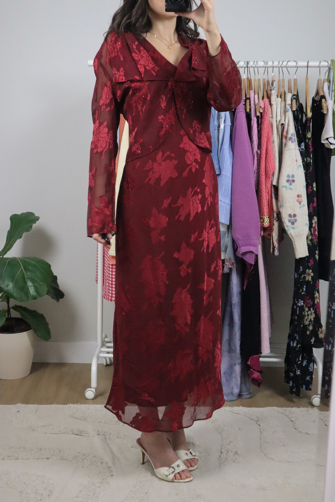 Vintage x Floral Mesh Two-Piece Maxi Dress/Cardi (8)