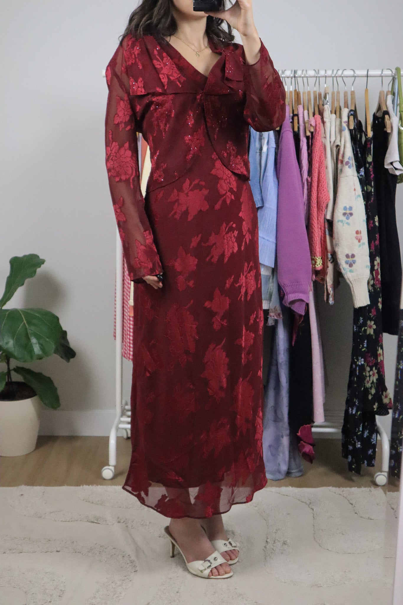 Vintage x Floral Mesh Two-Piece Maxi Dress/Cardi (8)