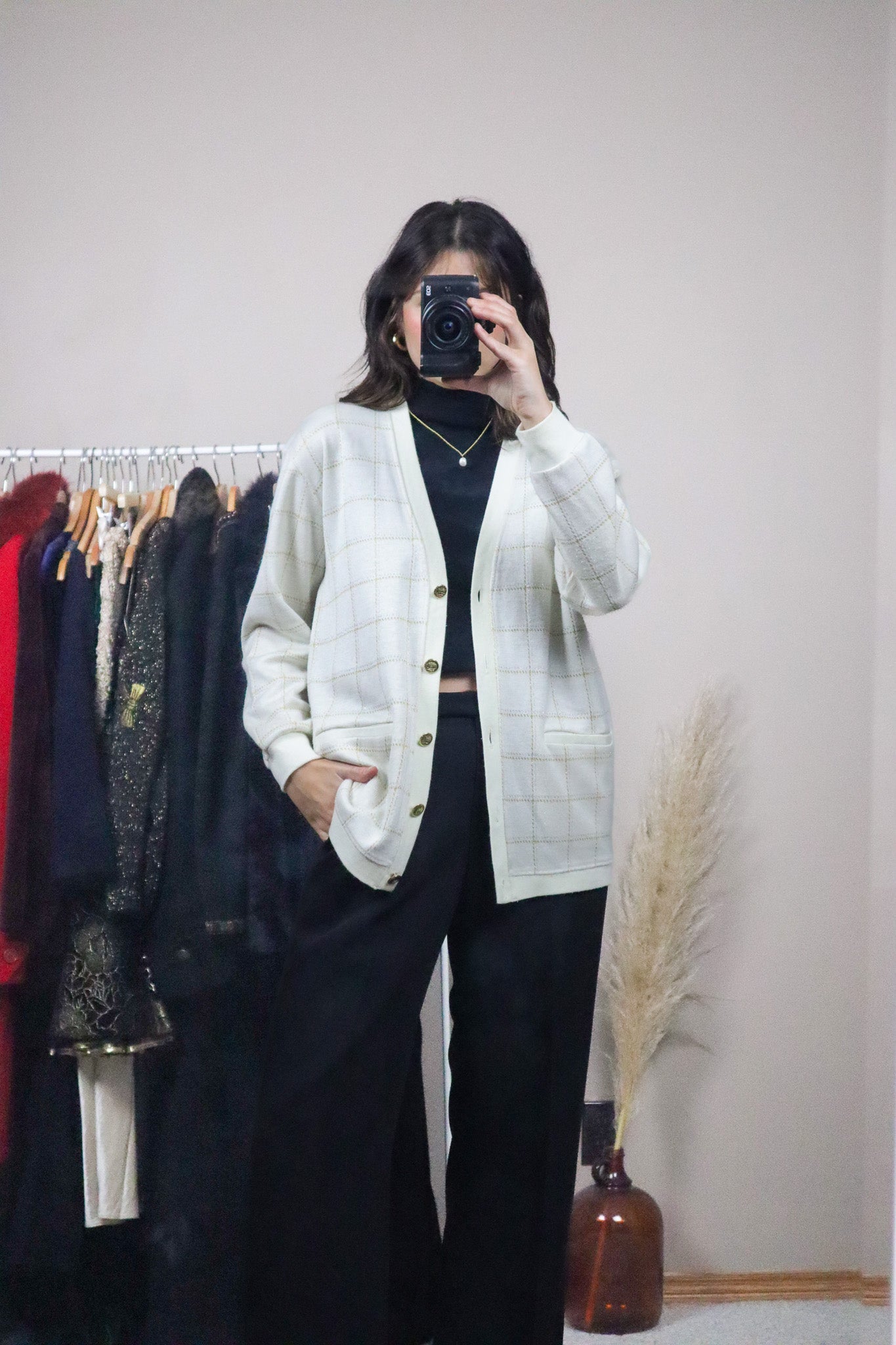 Vintage x Shimmer Checkered Cardigan (M)