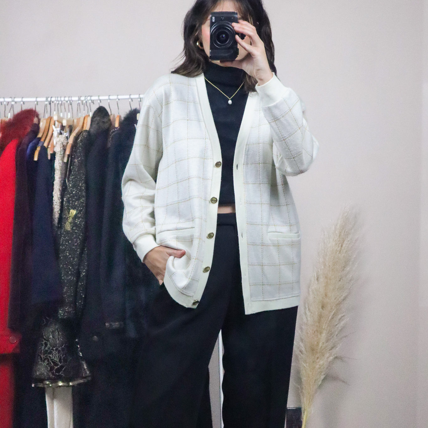 Vintage x Shimmer Checkered Cardigan (M)