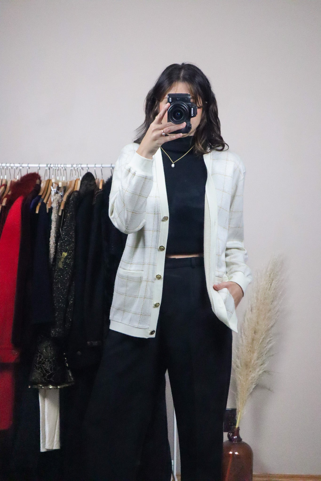 Vintage x Shimmer Checkered Cardigan (M)