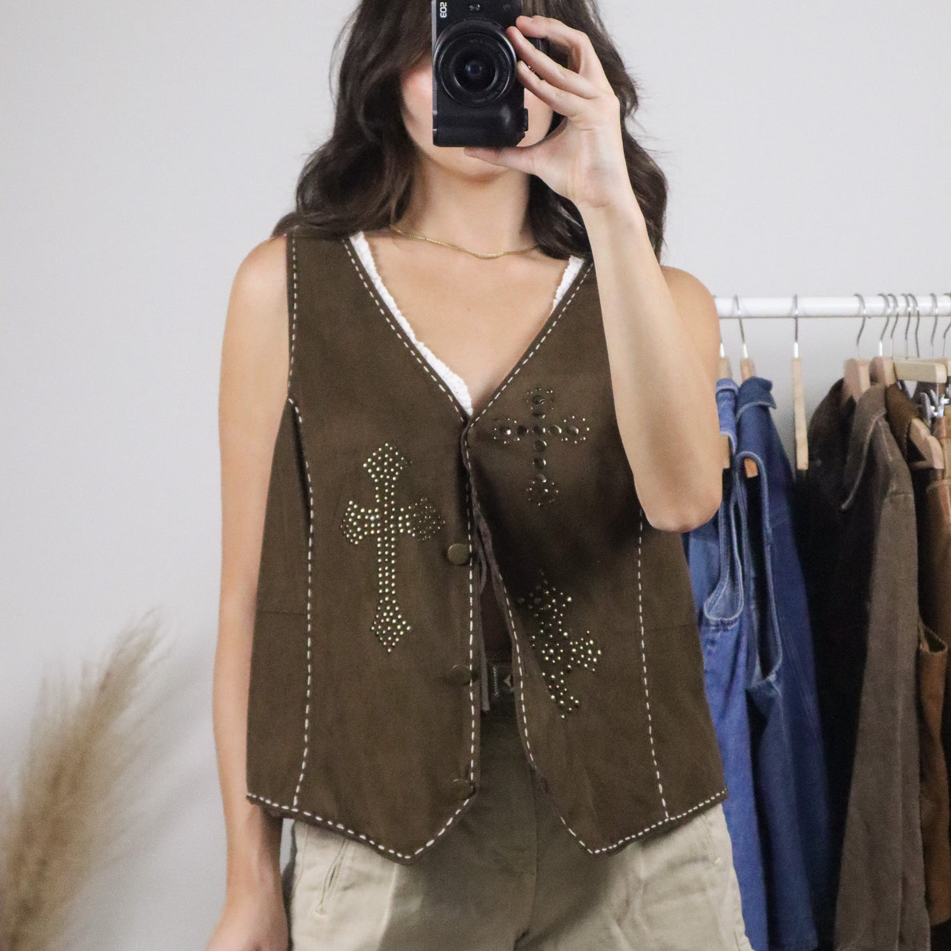 Vintage x Roper Faux Suede Studded Vest (L)
