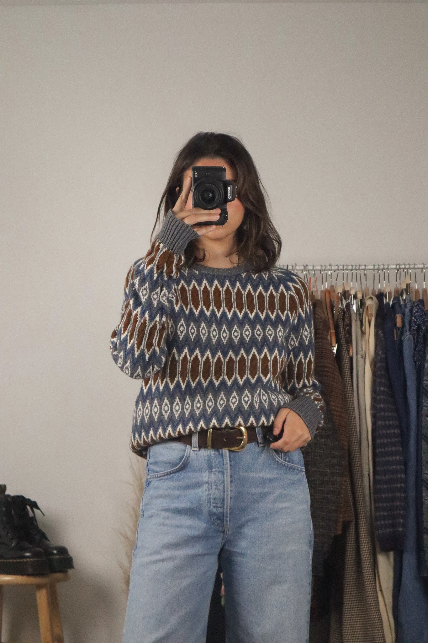 Vintage x Wool Blend Patterned Knit (S/M)