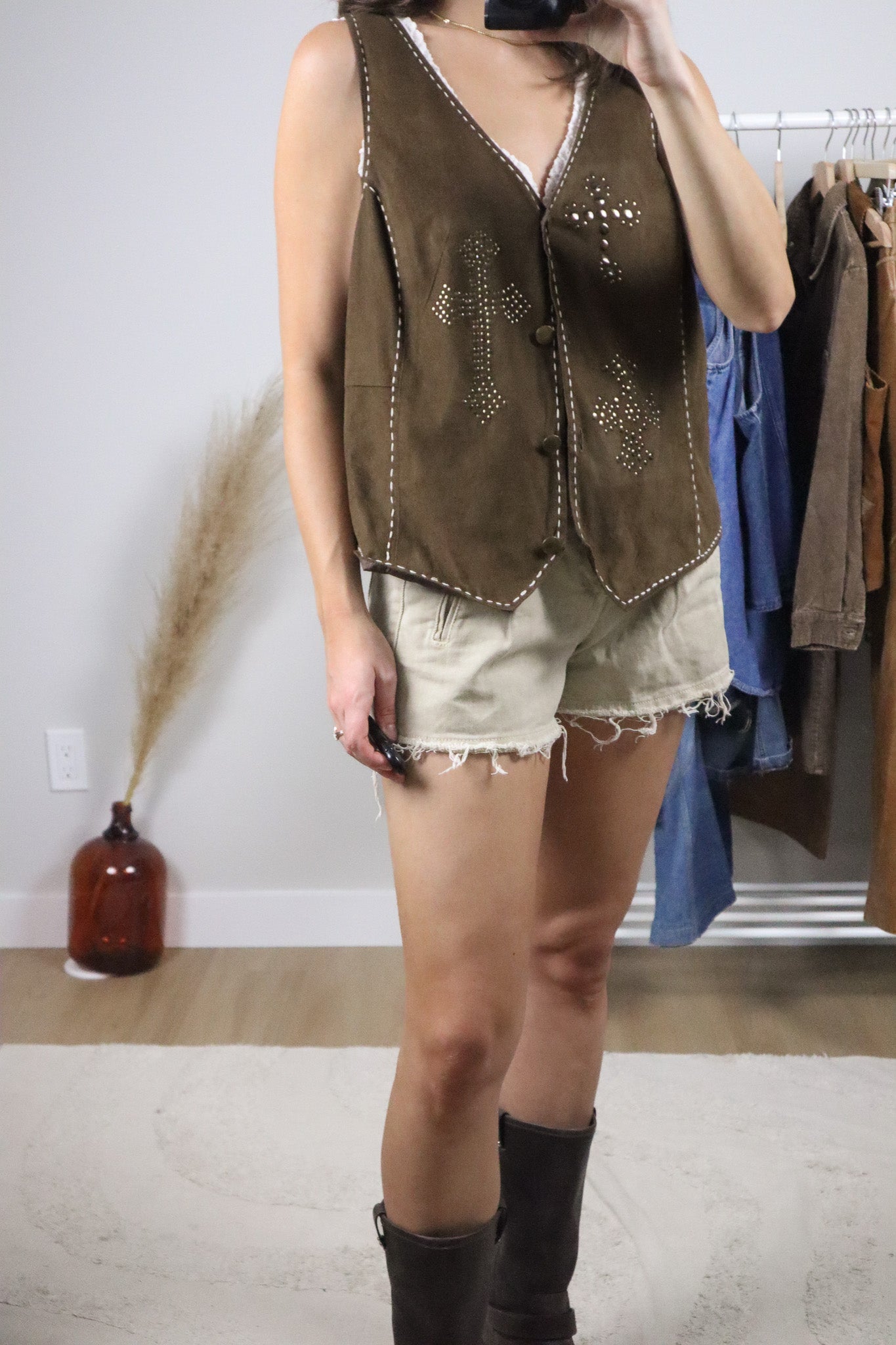 Vintage x Roper Faux Suede Studded Vest (L)