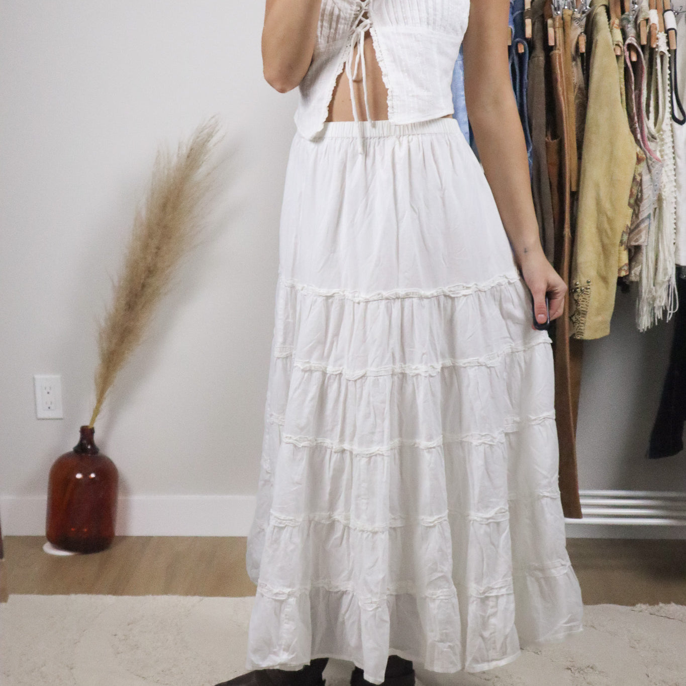 Vintage x Cotton Tiered Maxi Skirt (L)