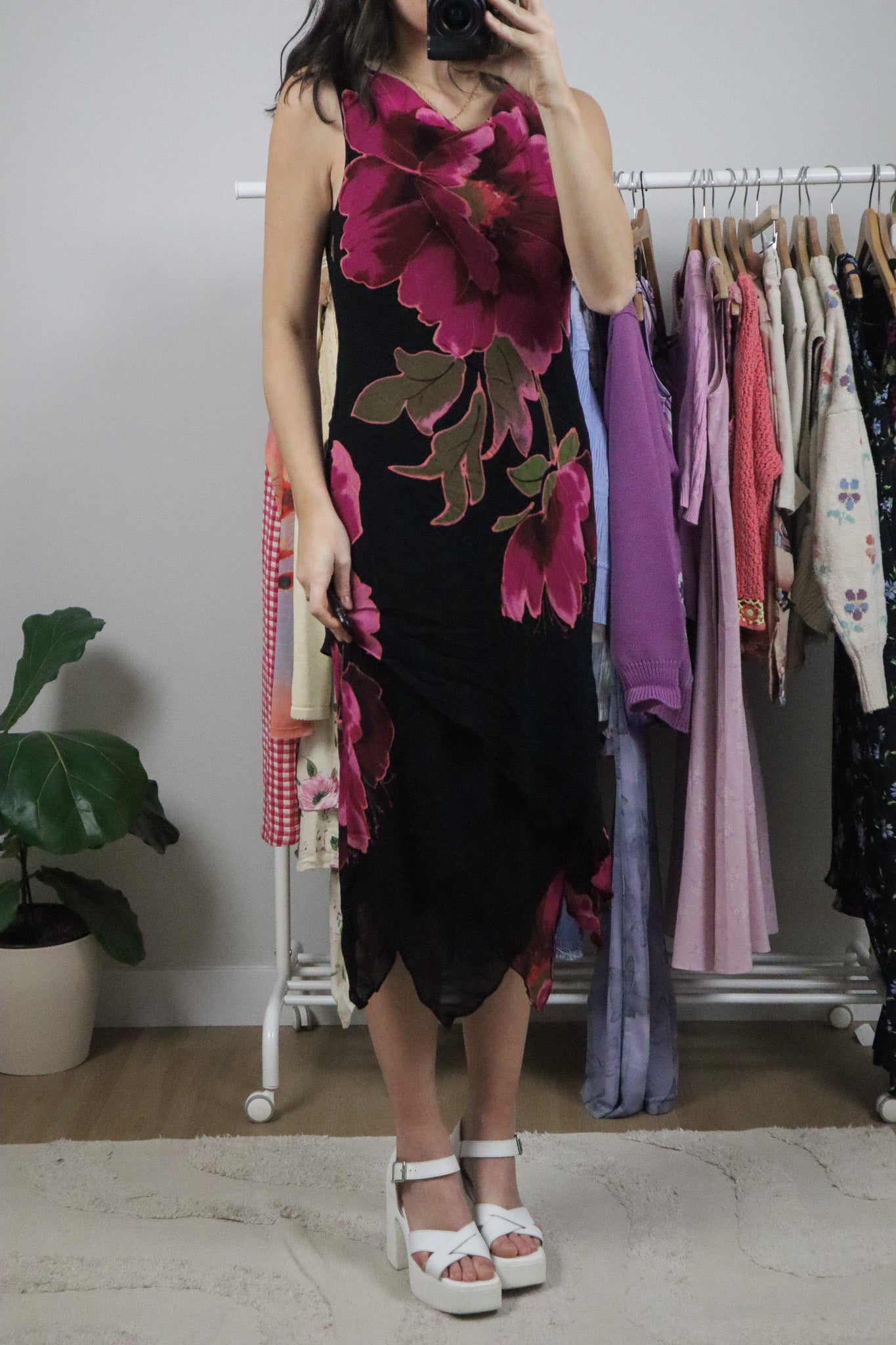 Vintage x Flower Cowl-Neck Midi Dress (8)