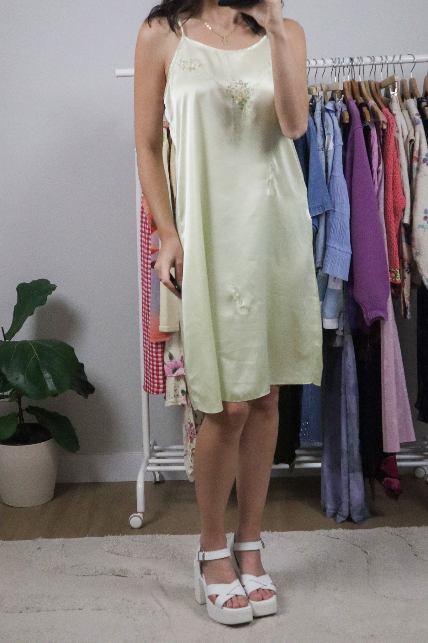 Vintage x Embroidered Slip Dress (L)