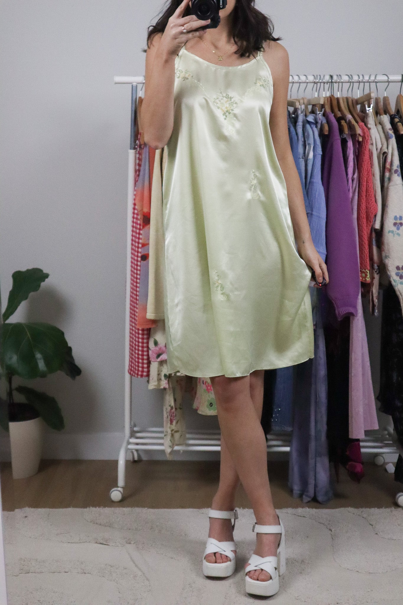 Vintage x Embroidered Slip Dress (L)