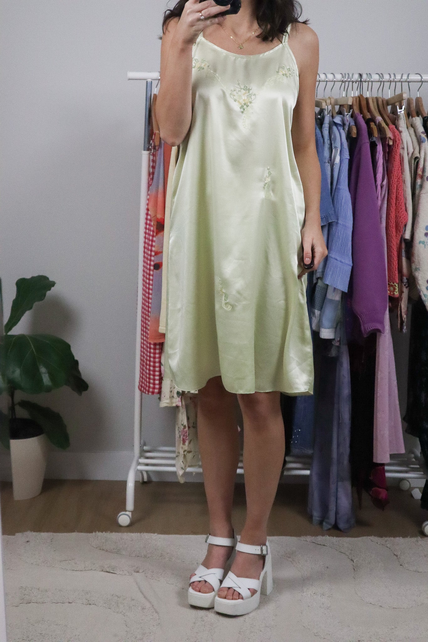 Vintage x Embroidered Slip Dress (L)