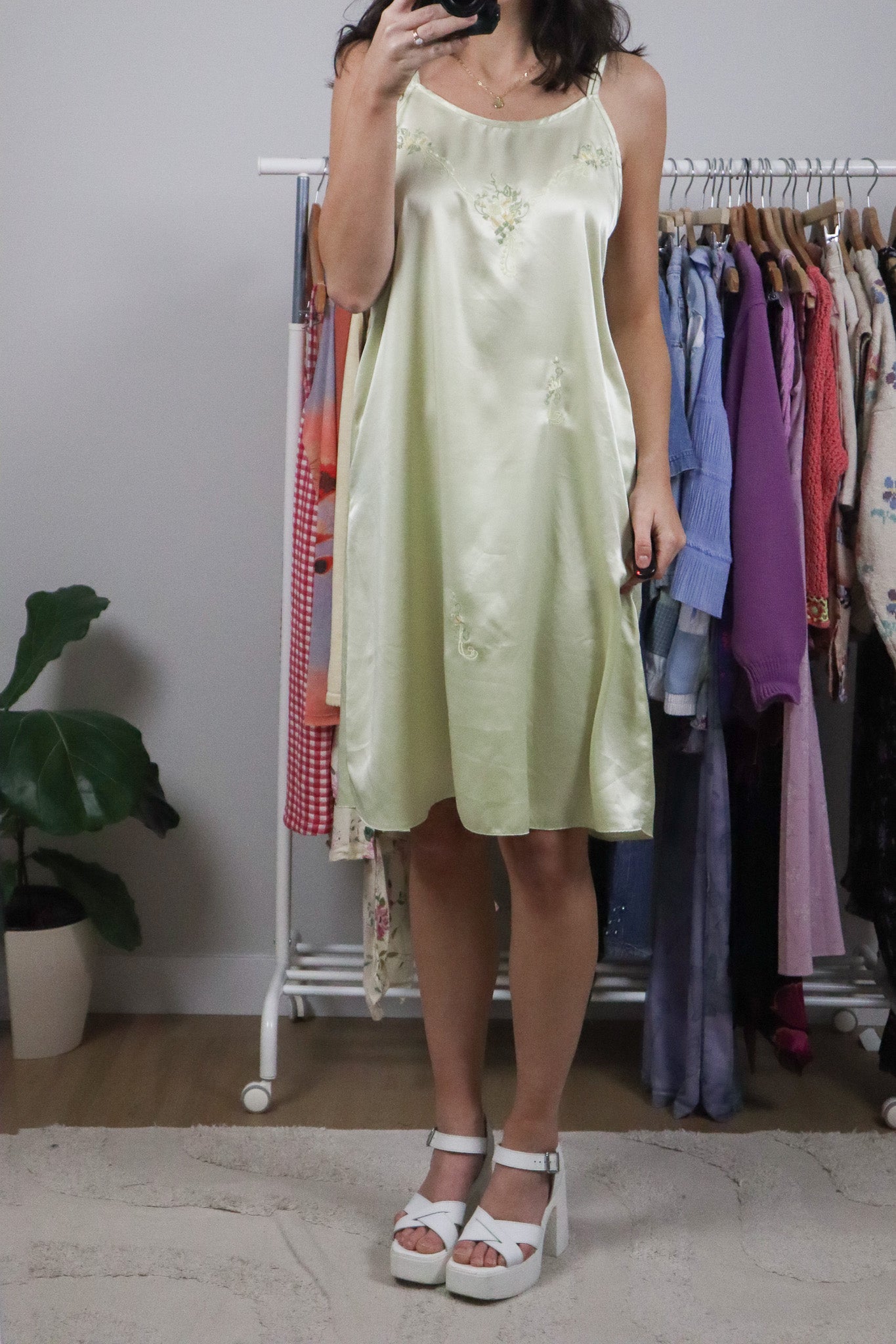 Vintage x Embroidered Slip Dress (L)