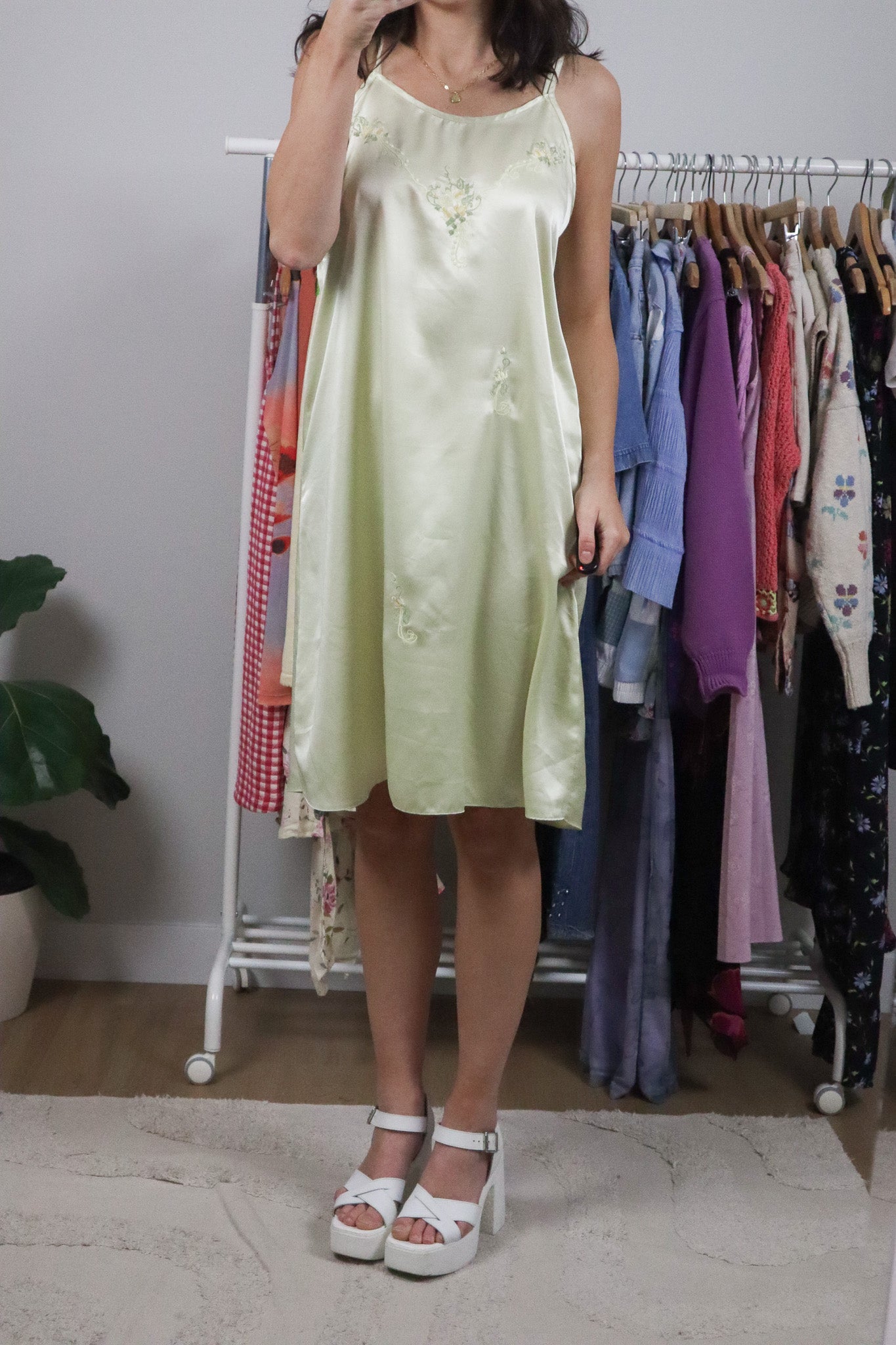 Vintage x Embroidered Slip Dress (L)