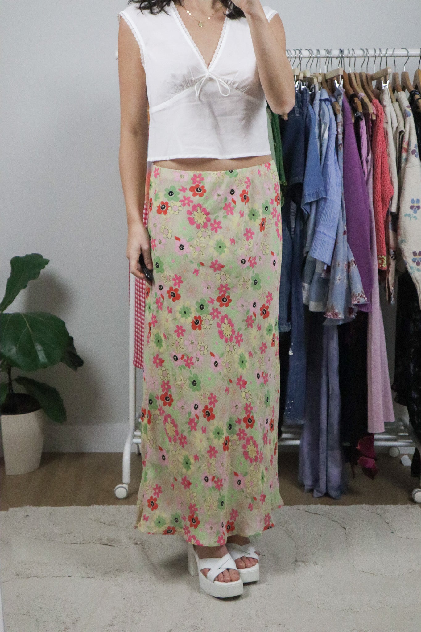 Made in Canada x Vintage x Flower Maxi Skirt (10/12)