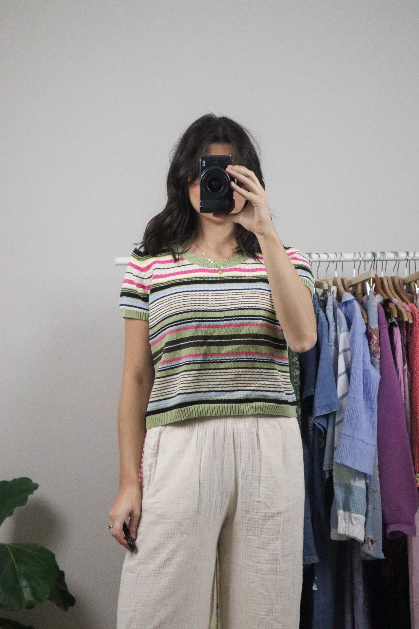 Vintage x Cotton Knit Striped Crop Top (L)