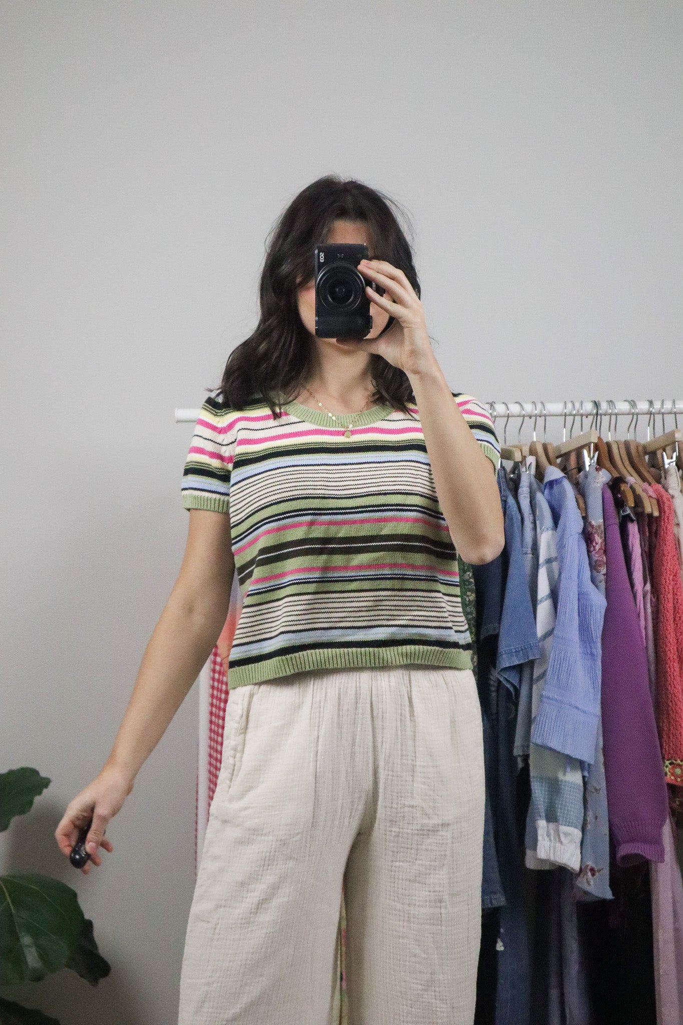 Vintage x Cotton Knit Striped Crop Top (L)