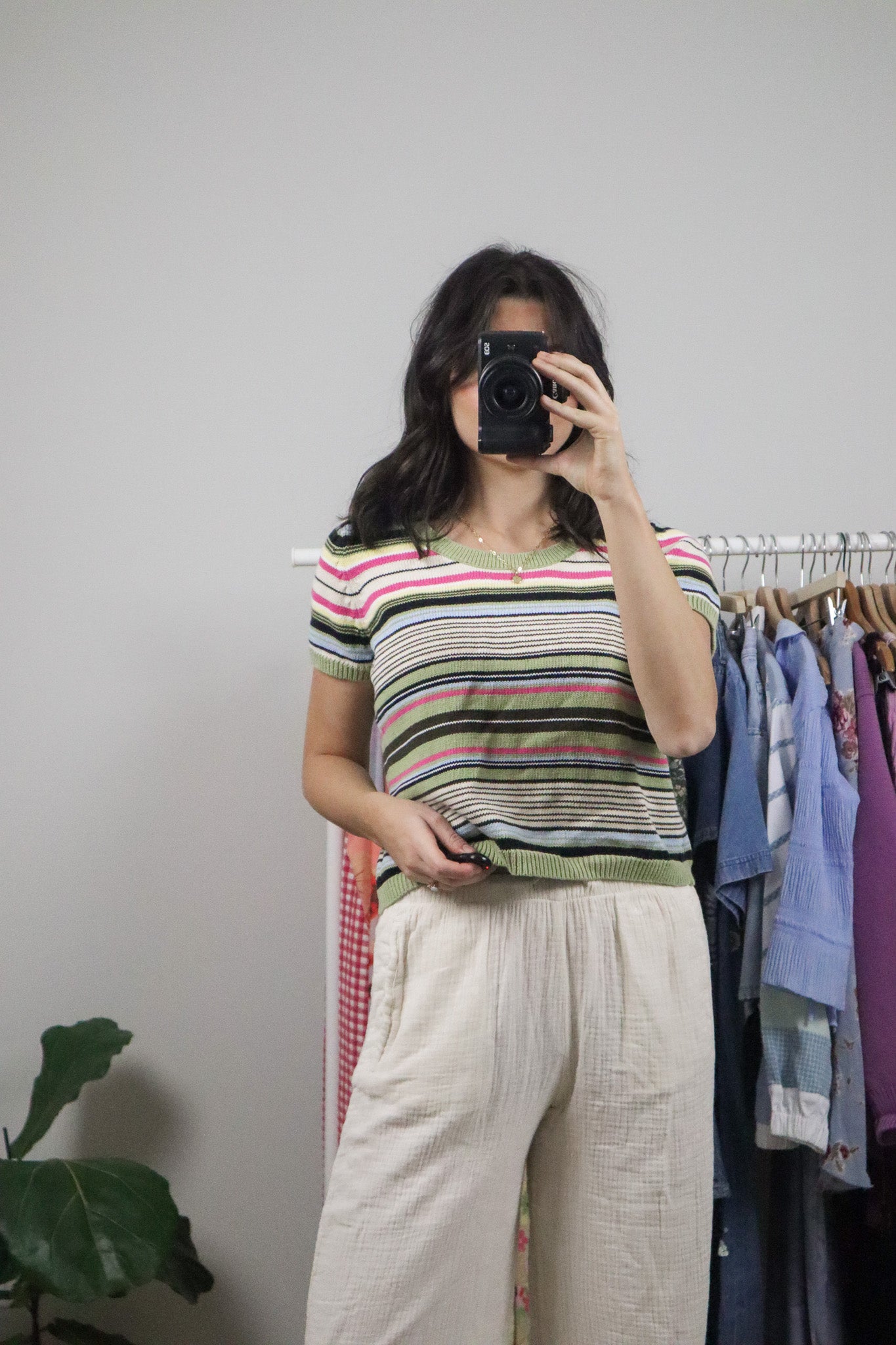 Vintage x Cotton Knit Striped Crop Top (L)