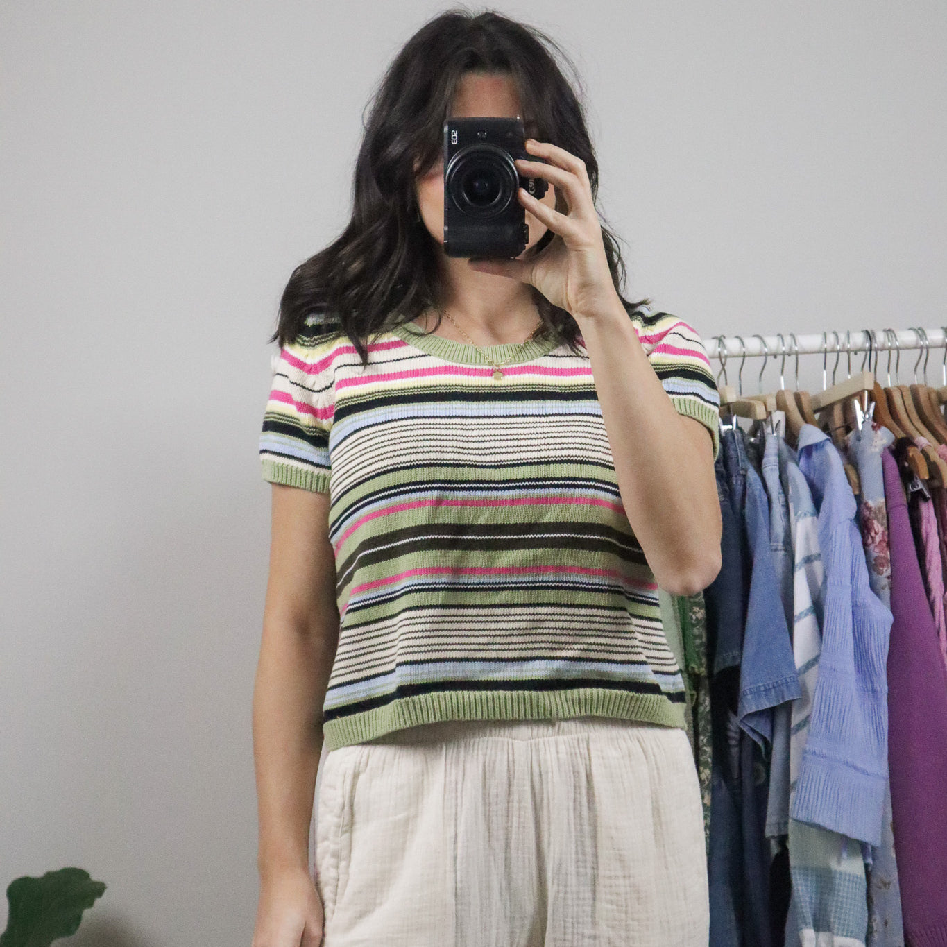 Vintage x Cotton Knit Striped Crop Top (L)
