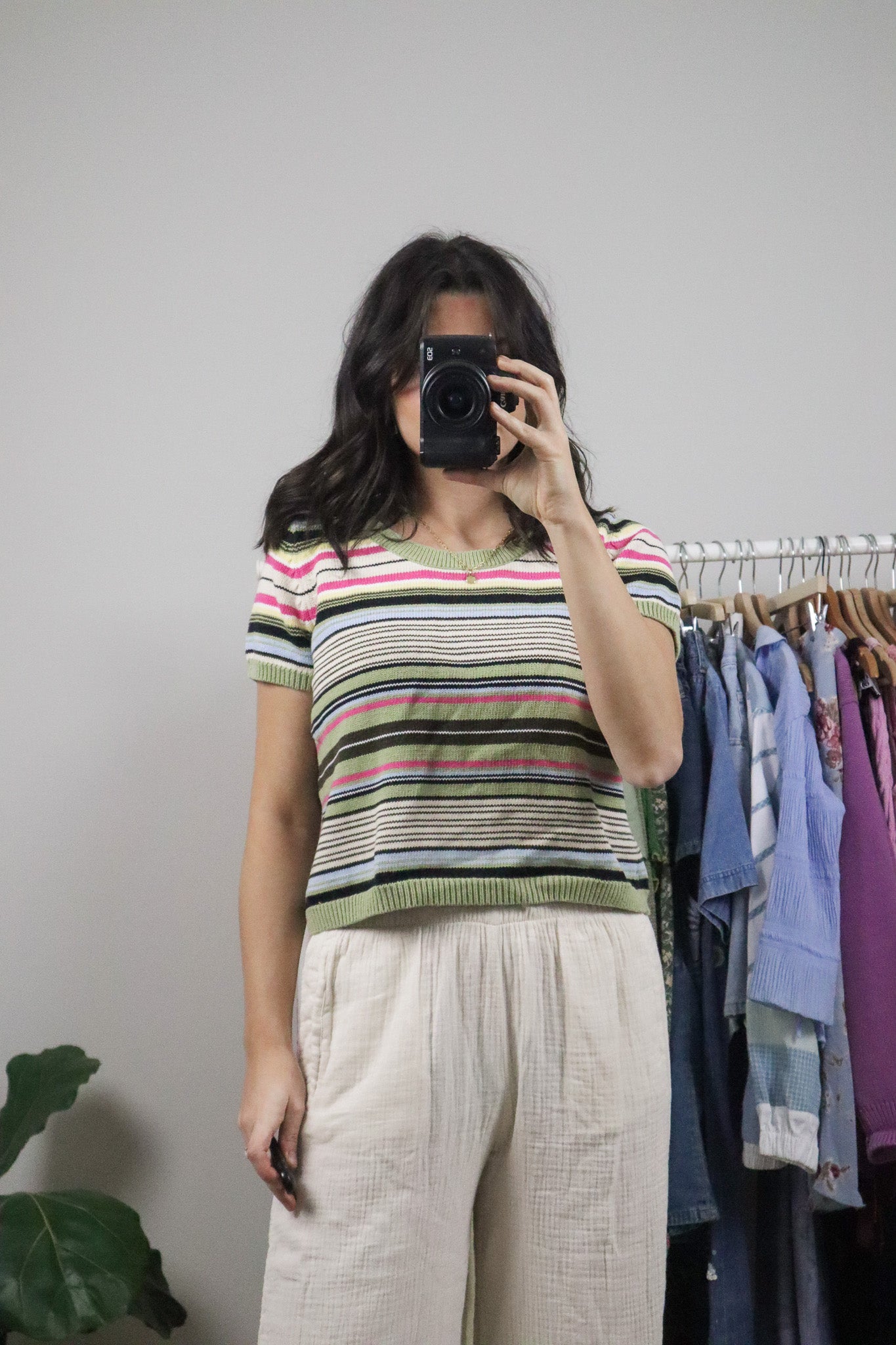 Vintage x Cotton Knit Striped Crop Top (L)