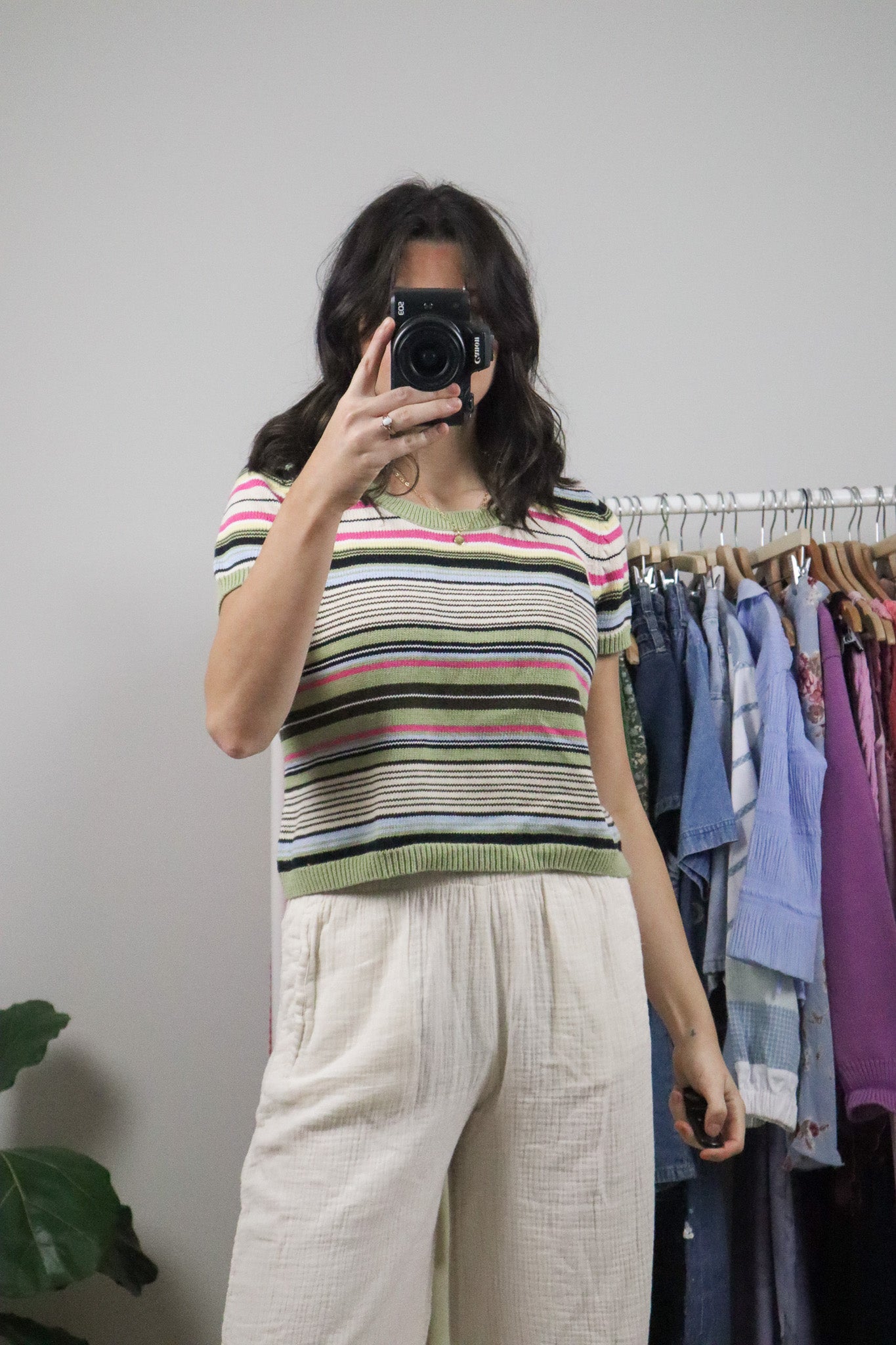 Vintage x Cotton Knit Striped Crop Top (L)