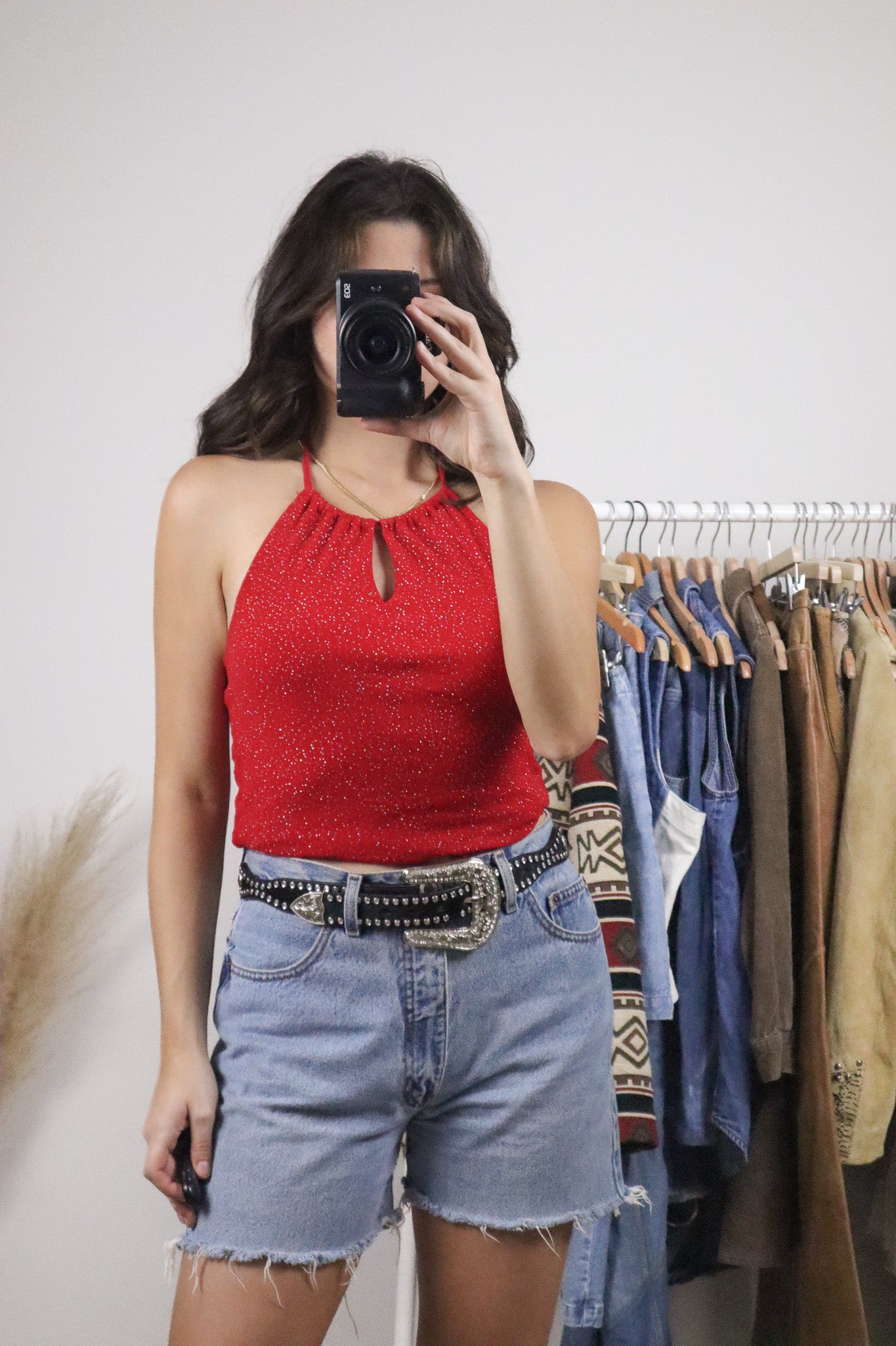 Made in USA x Vintage x Mesh Glitter Halter Top (S)