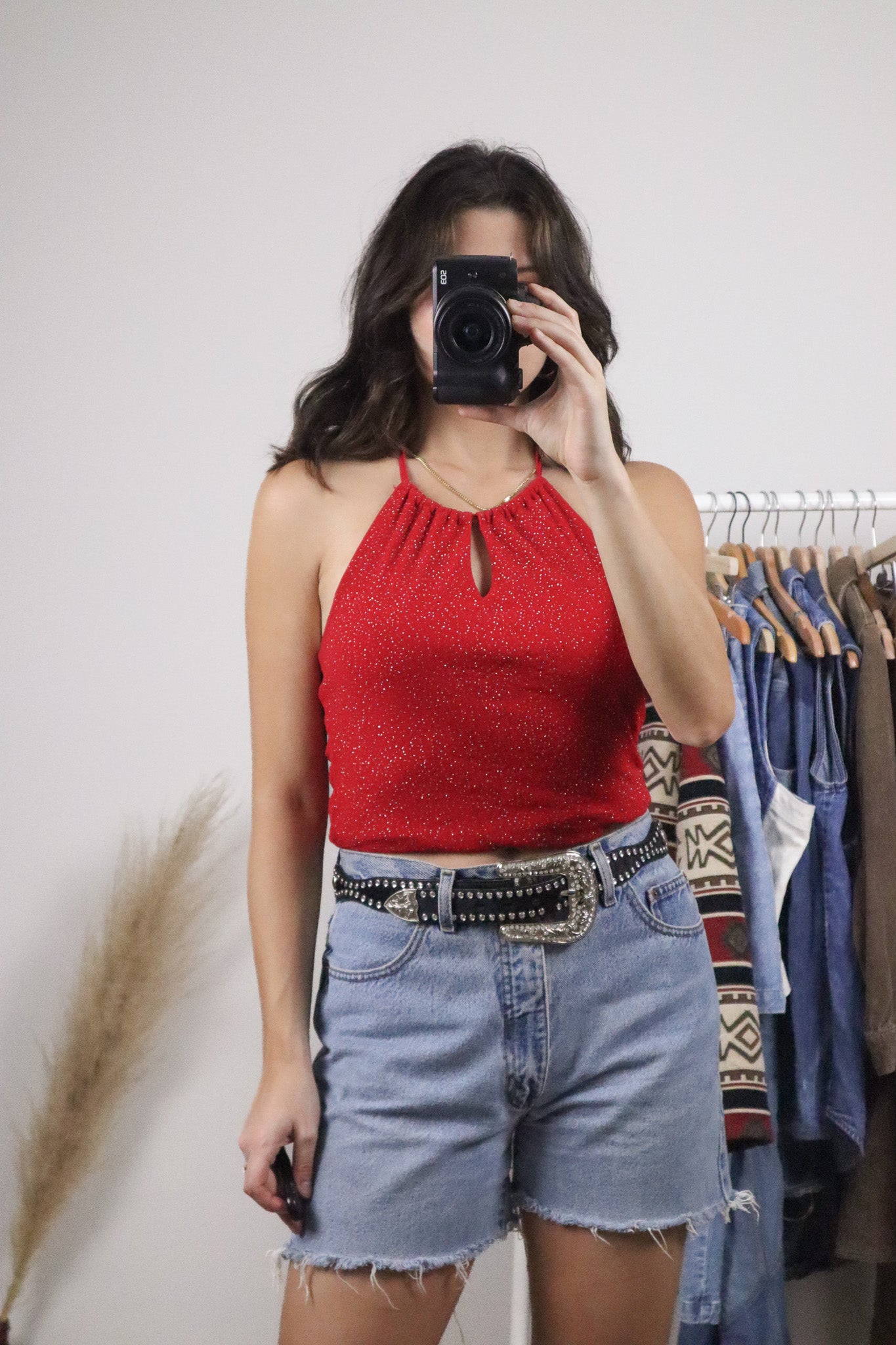 Made in USA x Vintage x Mesh Glitter Halter Top (S)