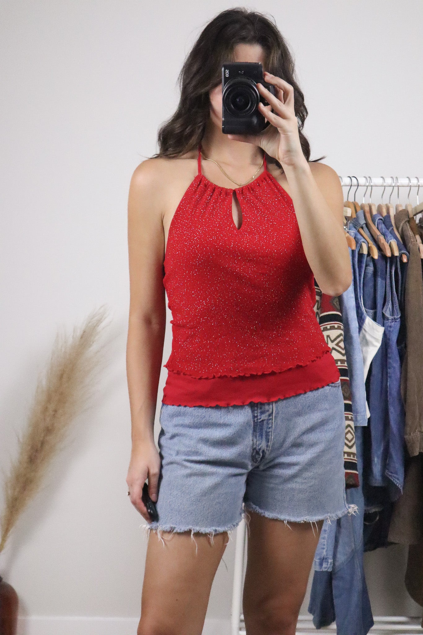 Made in USA x Vintage x Mesh Glitter Halter Top (S)