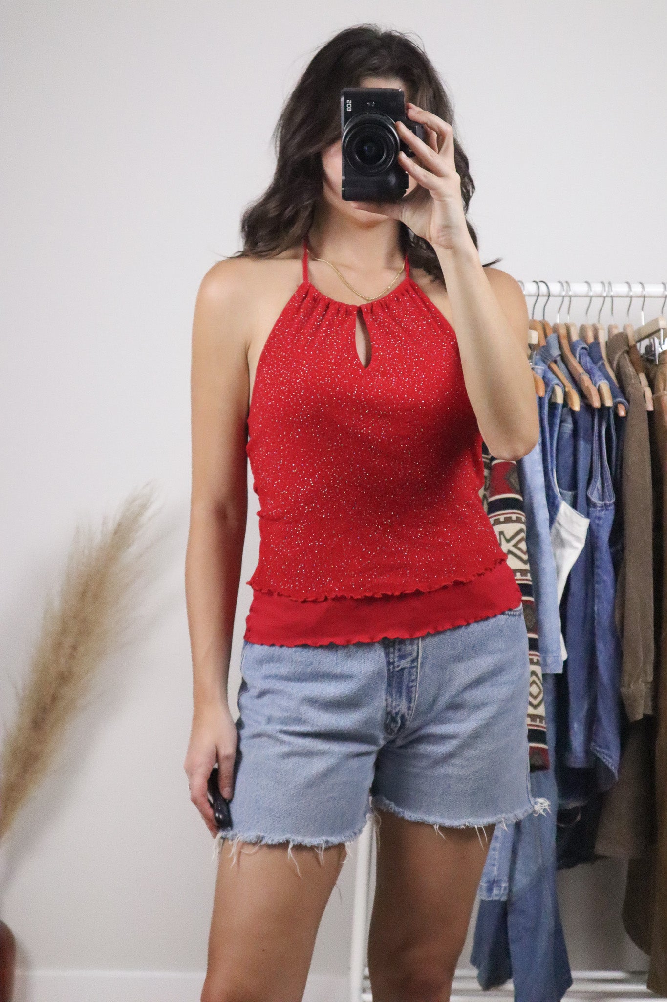 Made in USA x Vintage x Mesh Glitter Halter Top (S)