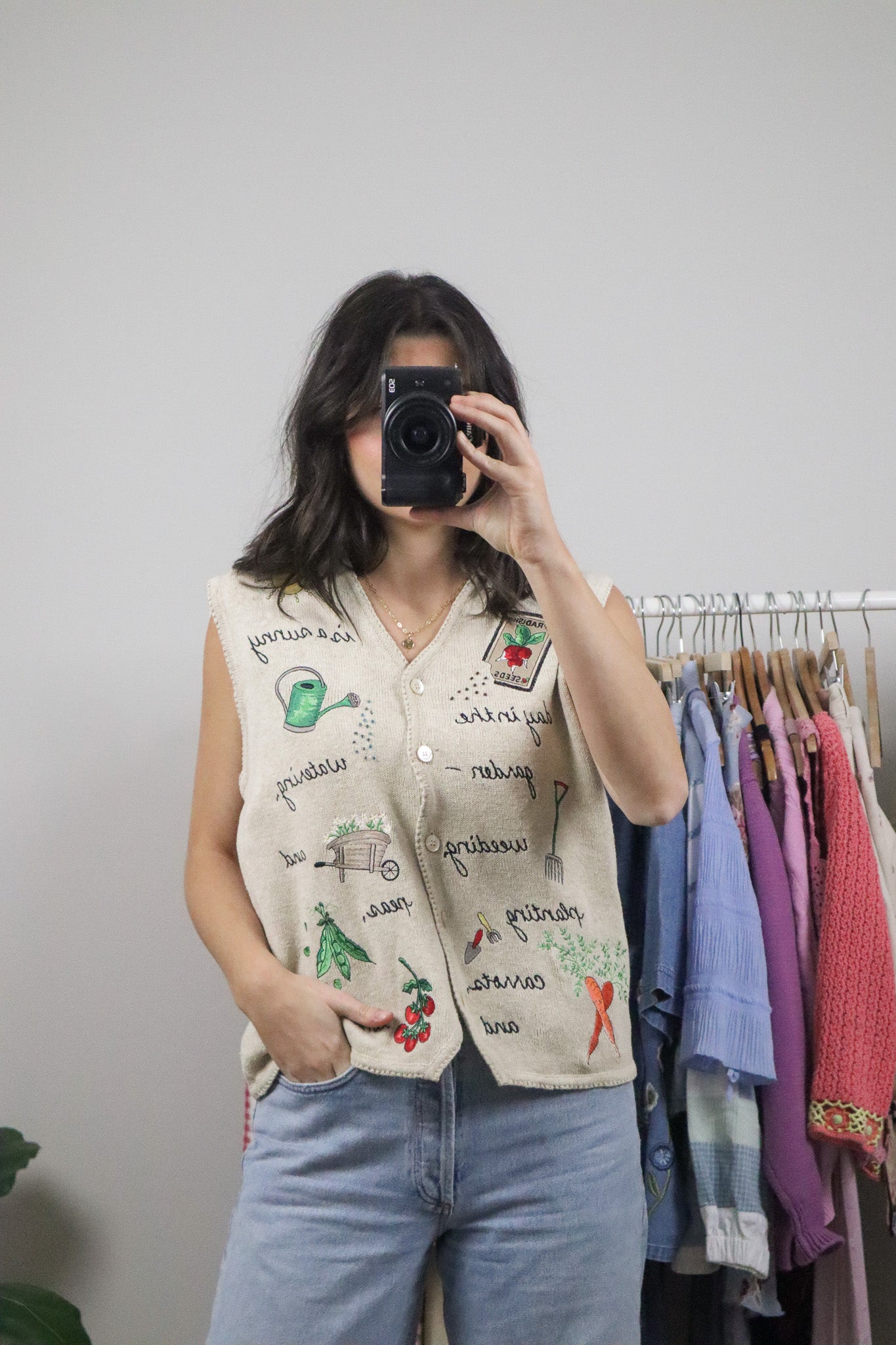 Vintage x Cotton/Linen Embroidered Beaded Garden Vest (M)