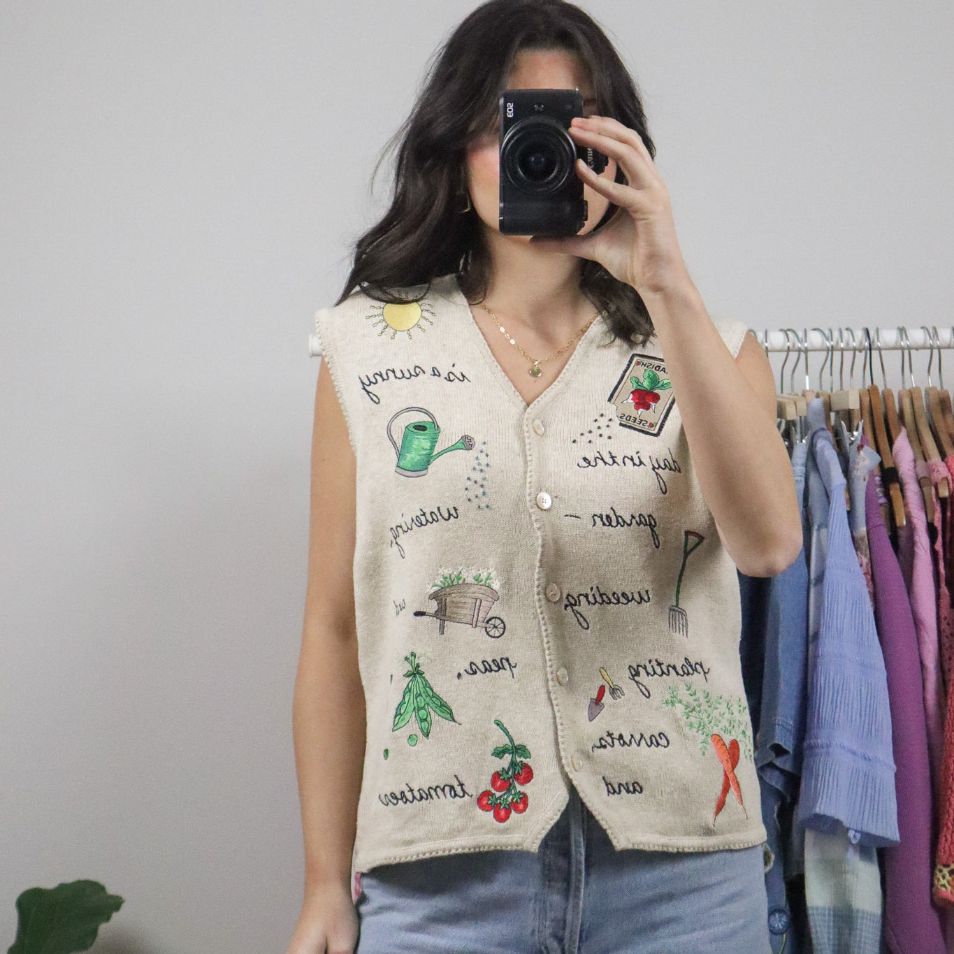 Vintage x Cotton/Linen Embroidered Beaded Garden Vest (M)