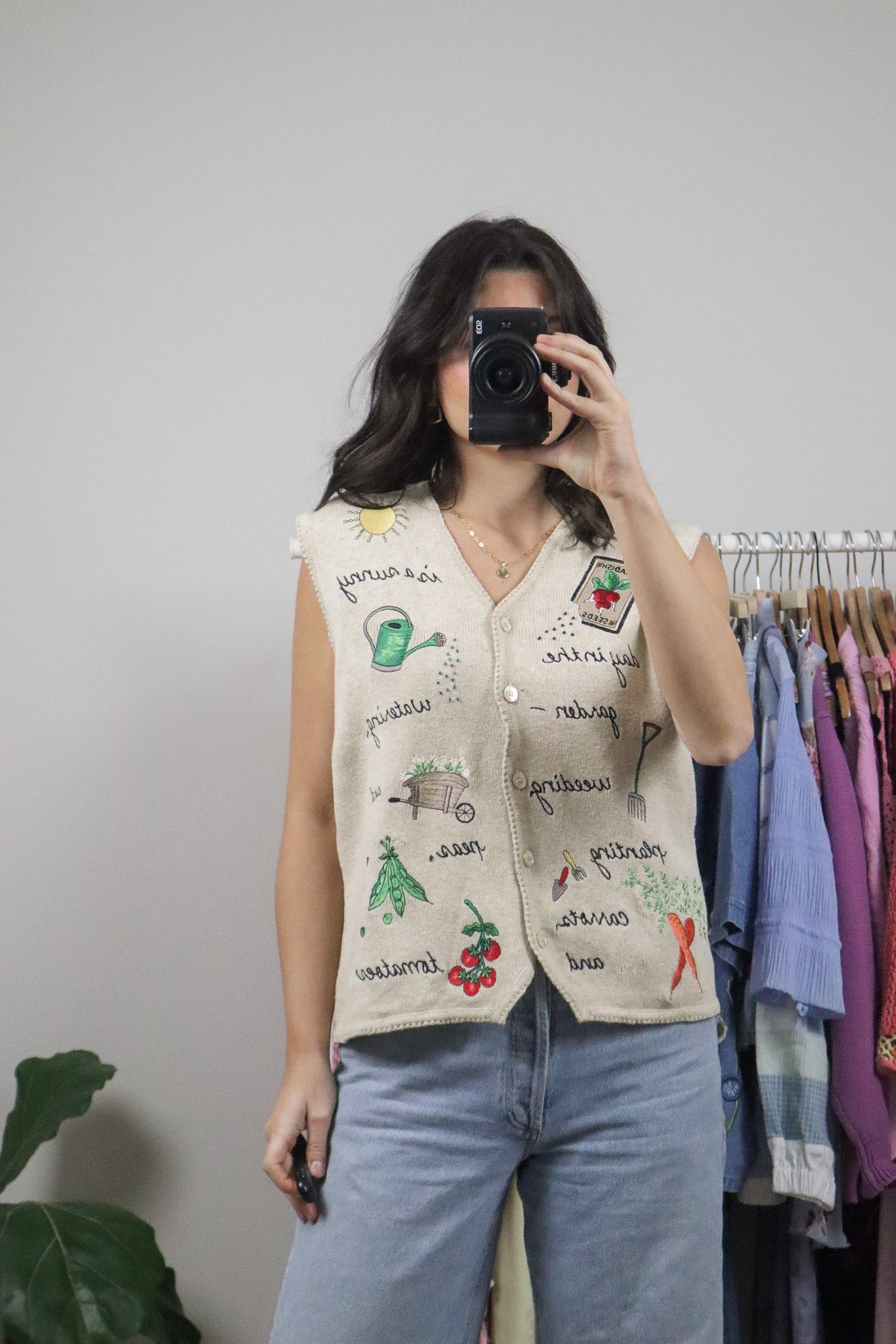 Vintage x Cotton/Linen Embroidered Beaded Garden Vest (M)