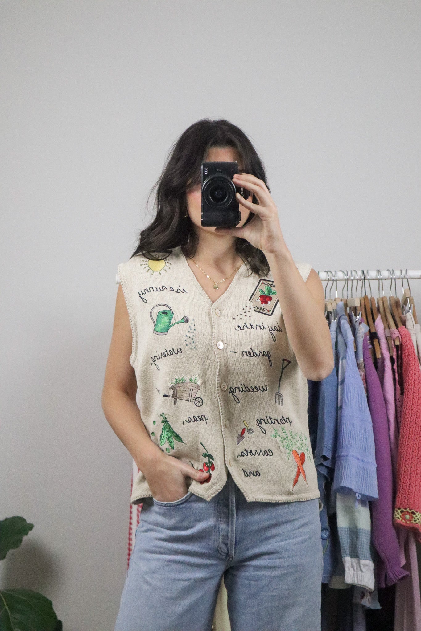 Vintage x Cotton/Linen Embroidered Beaded Garden Vest (M)