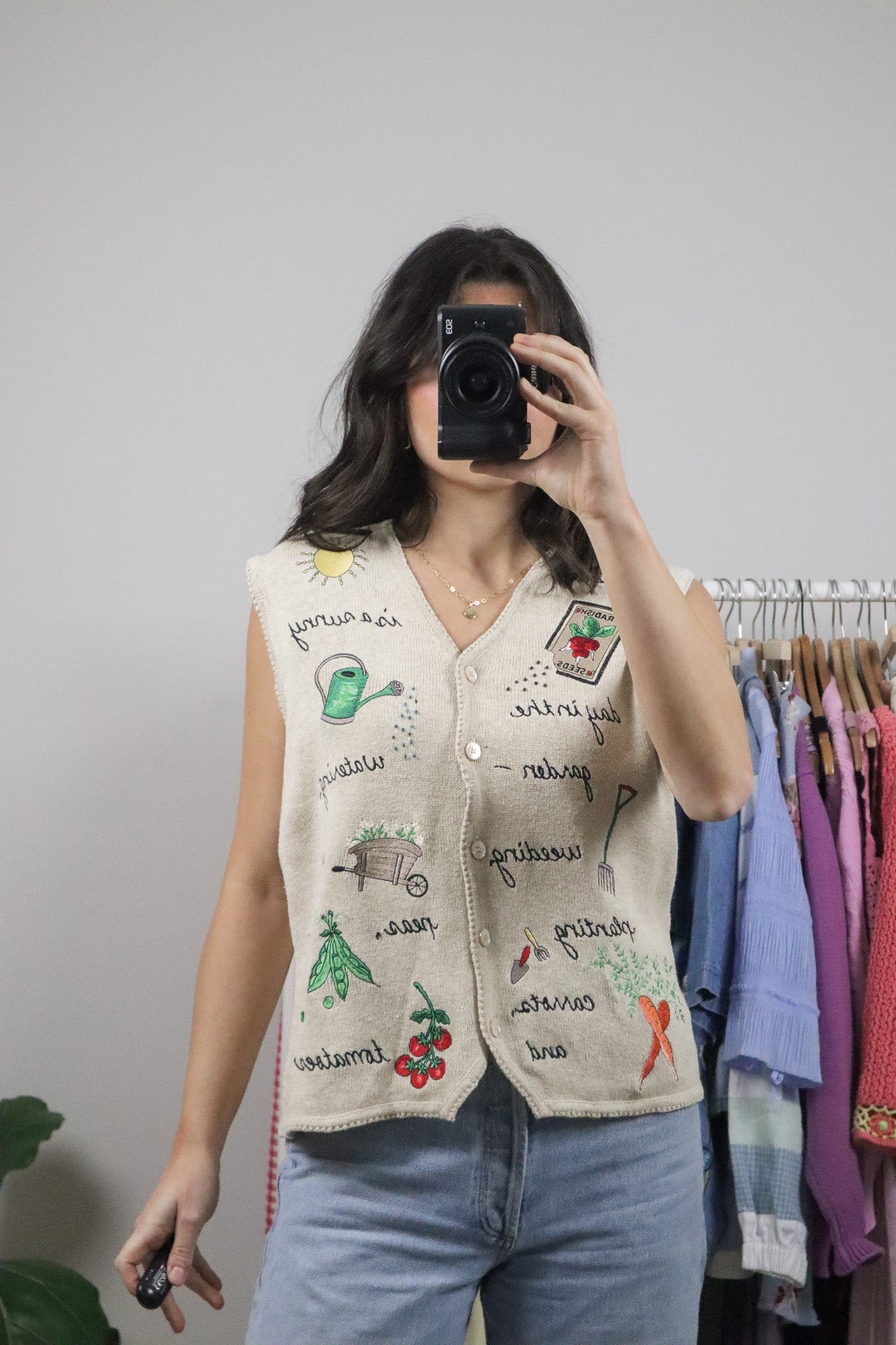 Vintage x Cotton/Linen Embroidered Beaded Garden Vest (M)