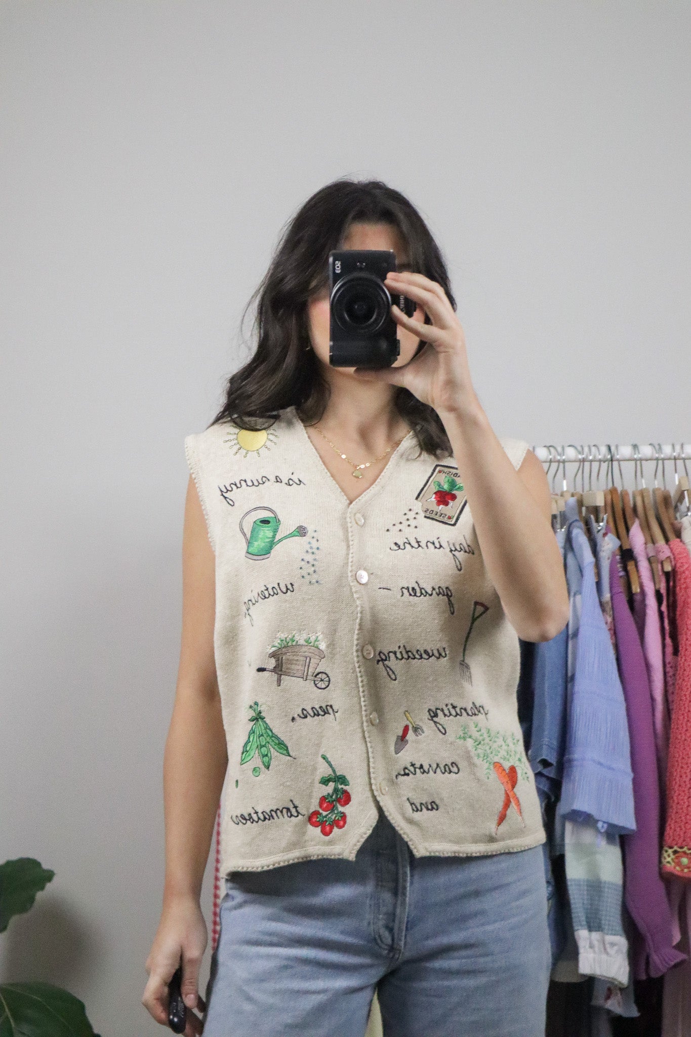 Vintage x Cotton/Linen Embroidered Beaded Garden Vest (M)