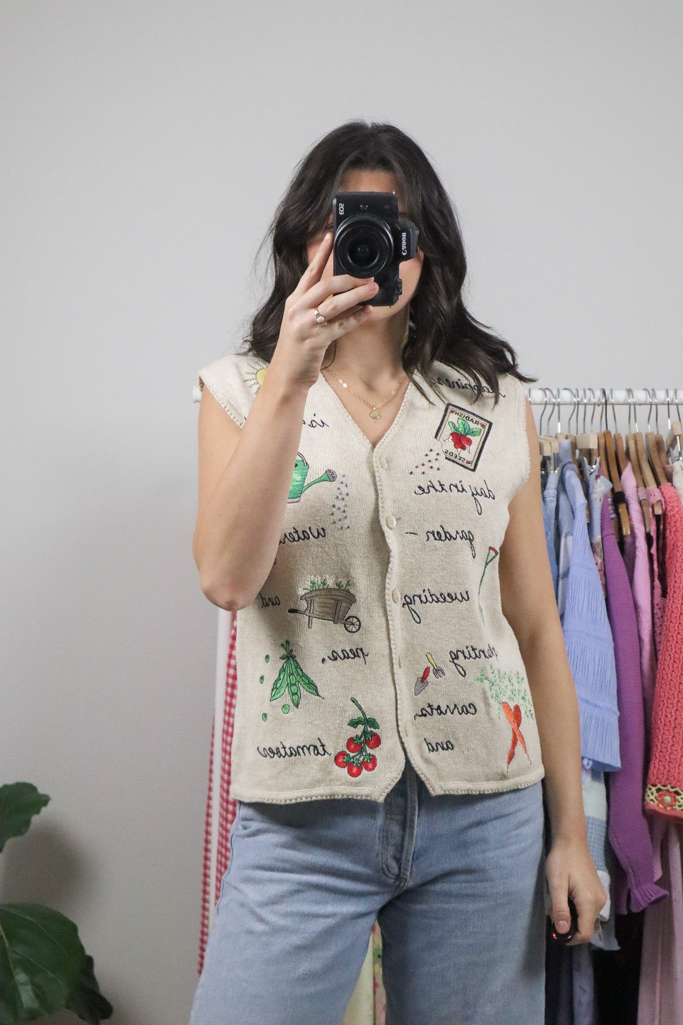 Vintage x Cotton/Linen Embroidered Beaded Garden Vest (M)