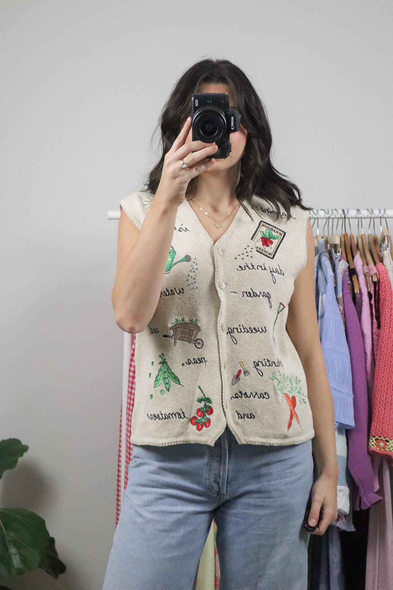 Vintage x Cotton/Linen Embroidered Beaded Garden Vest (M)