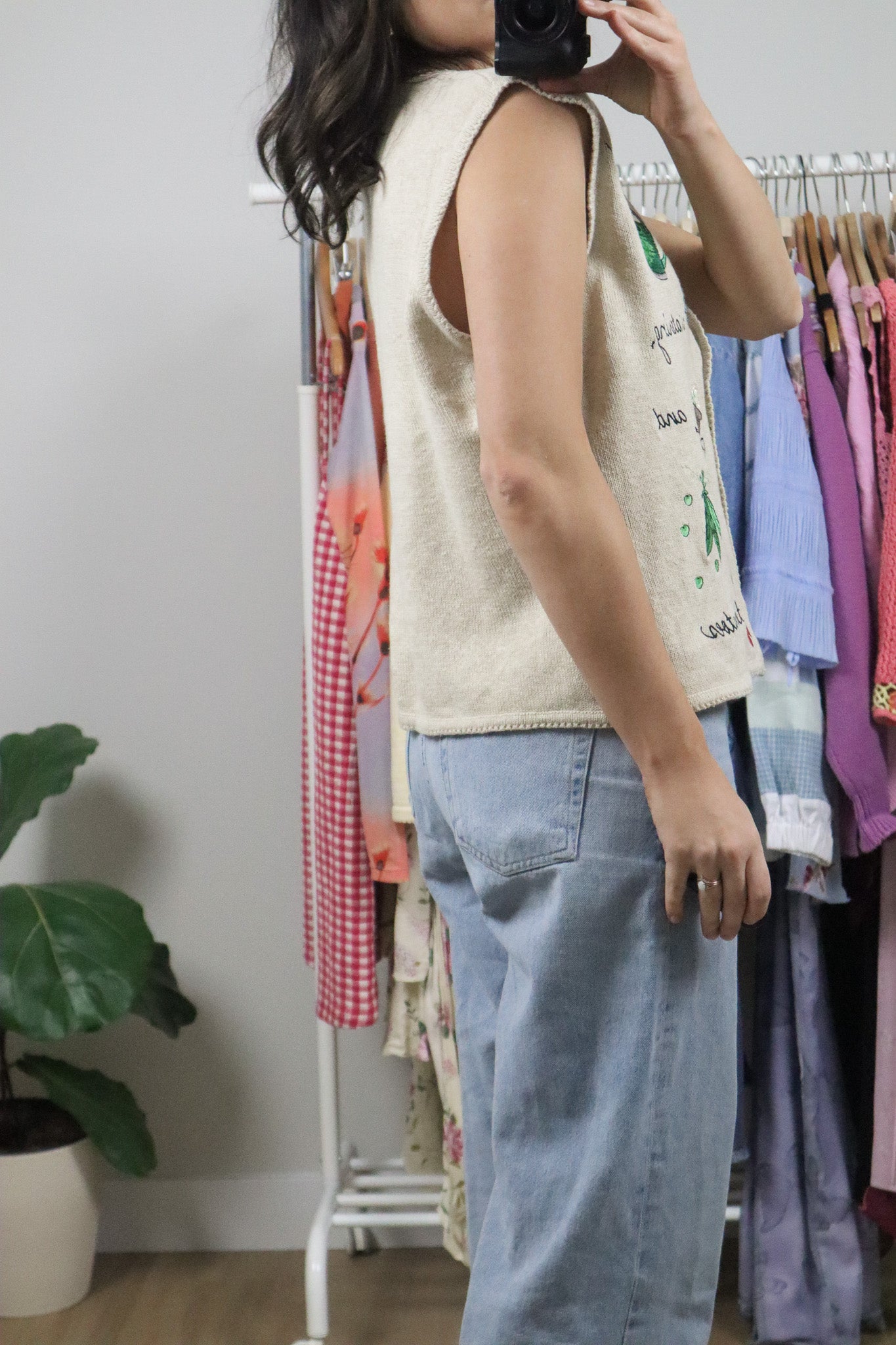 Vintage x Cotton/Linen Embroidered Beaded Garden Vest (M)