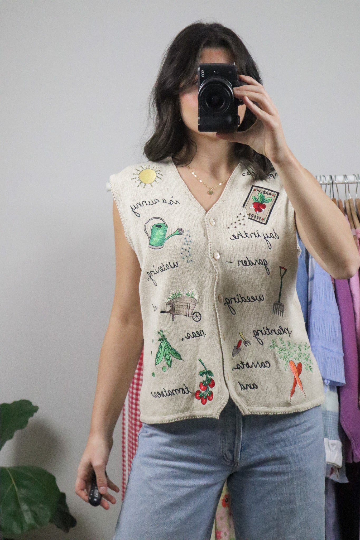 Vintage x Cotton/Linen Embroidered Beaded Garden Vest (M)