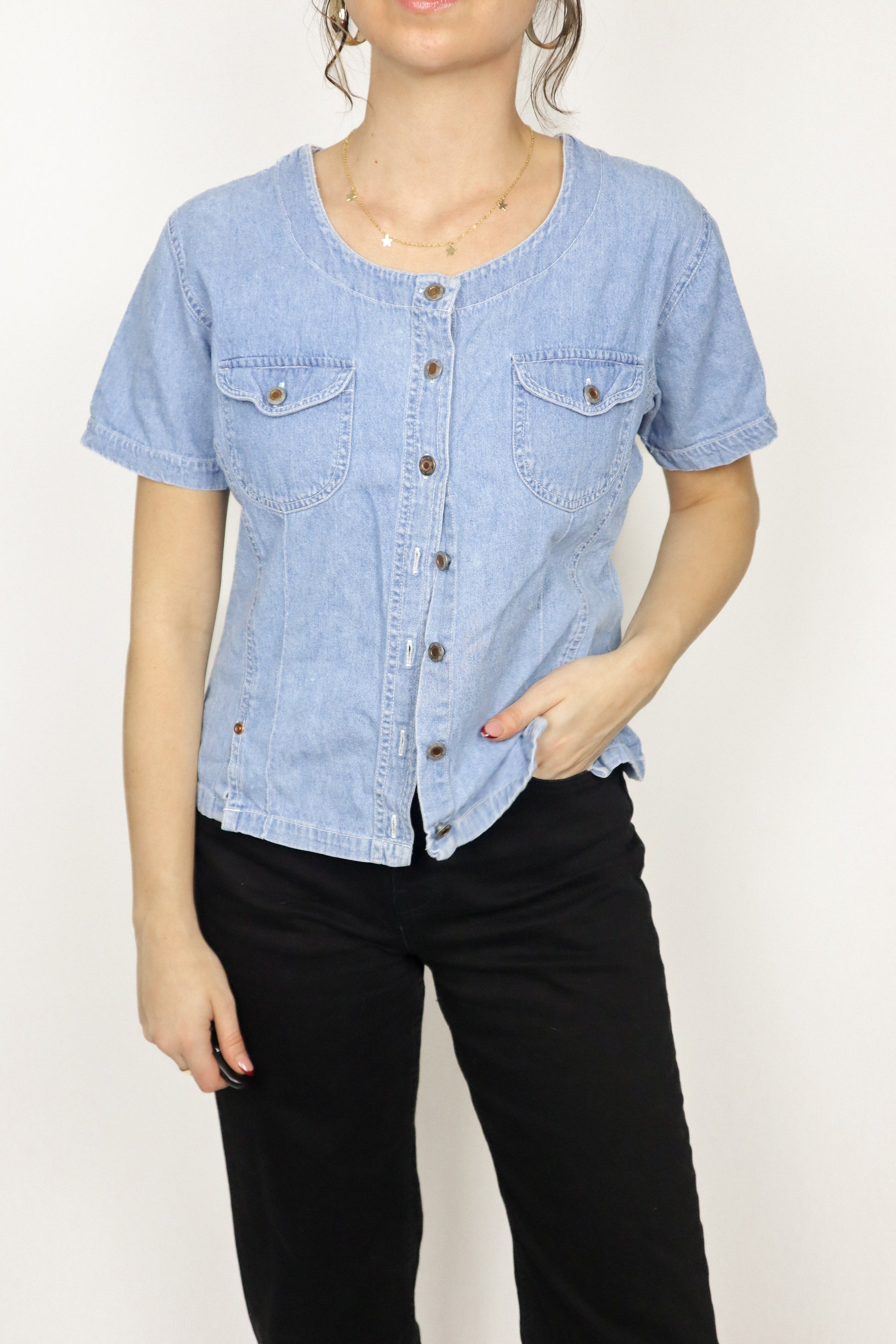 Vintage x Denim Short-Sleeve Button Up (S)