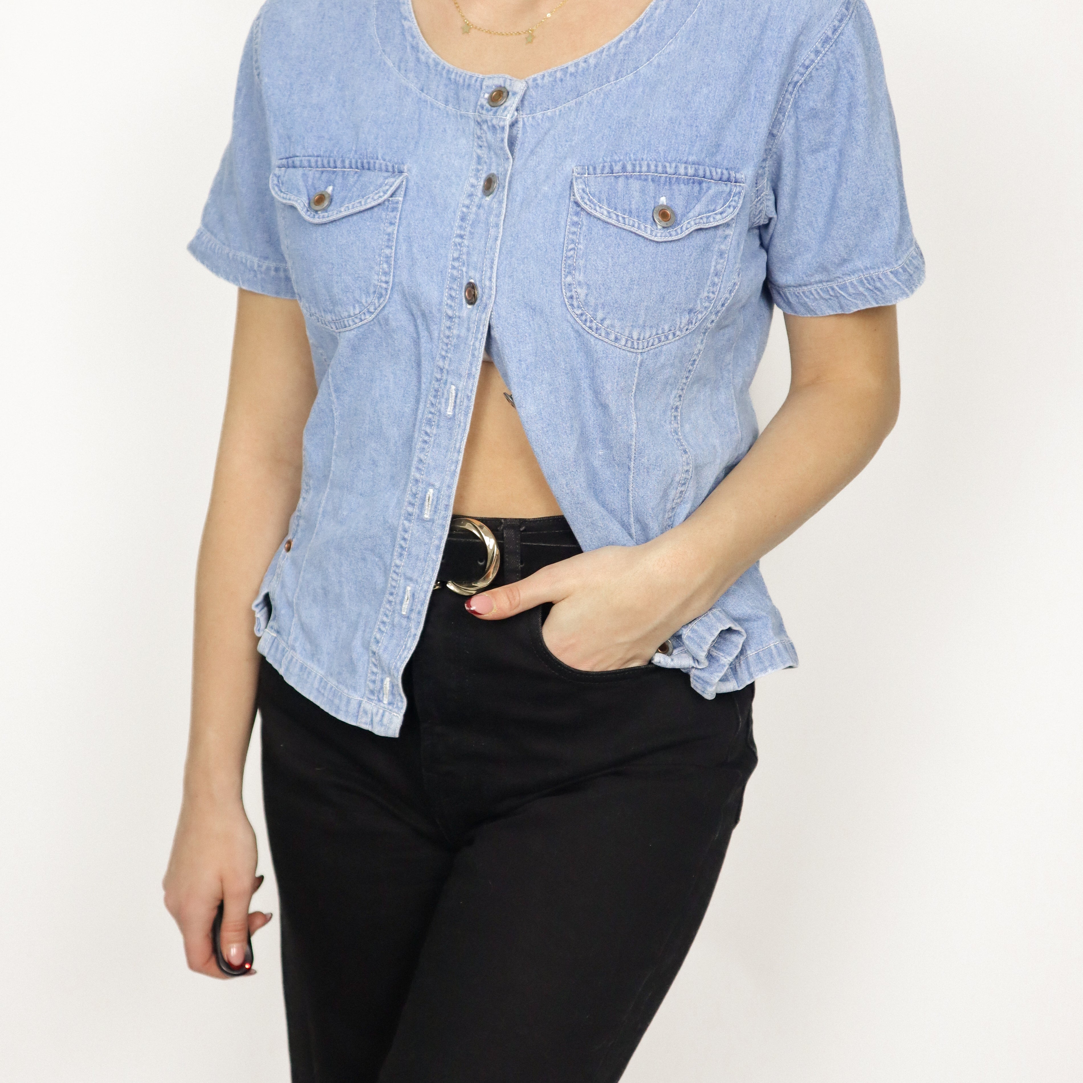 Vintage x Denim Short-Sleeve Button Up (S)