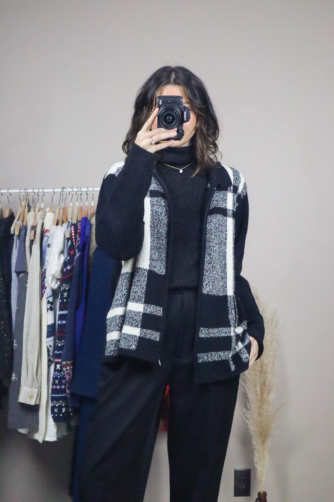 Vintage x Plaid Zip-Up Cardigan (L)