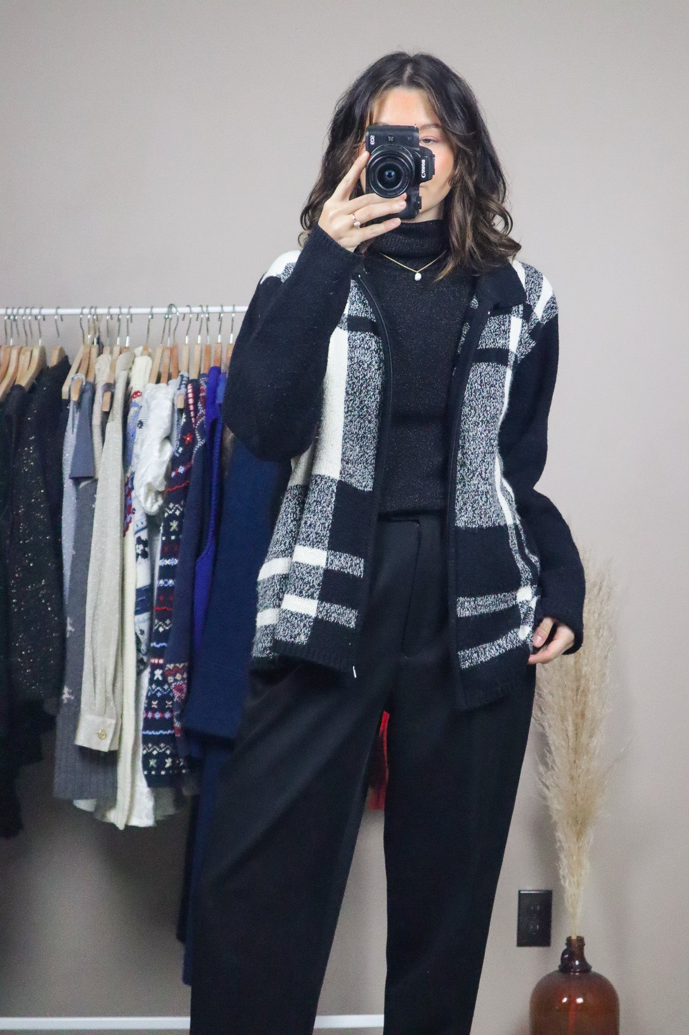 Vintage x Plaid Zip-Up Cardigan (L)