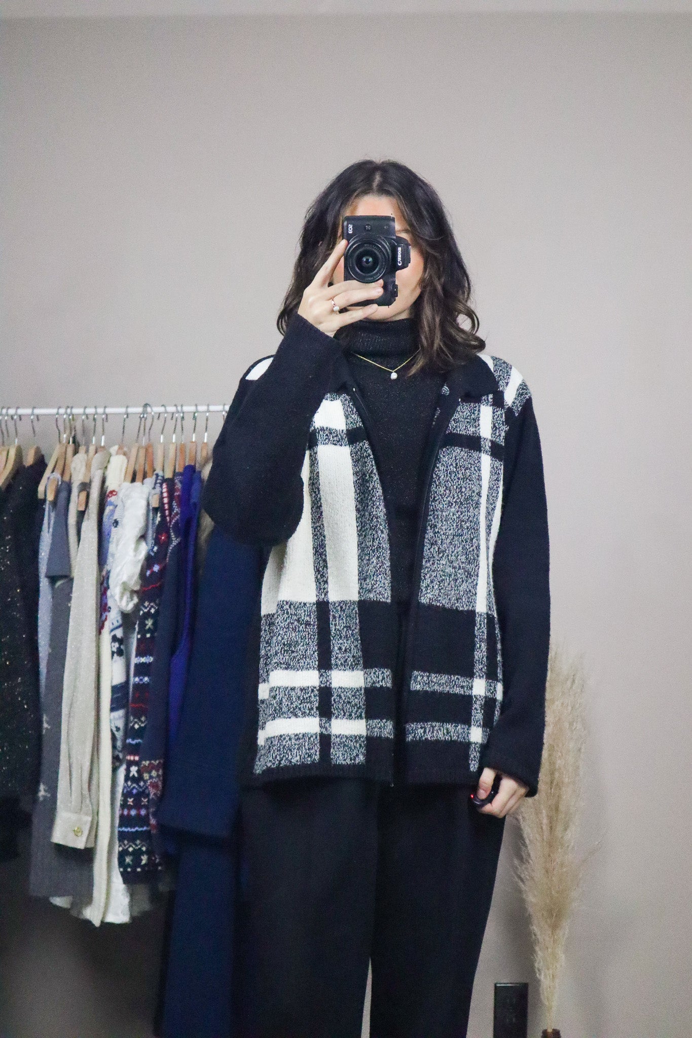 Vintage x Plaid Zip-Up Cardigan (L)