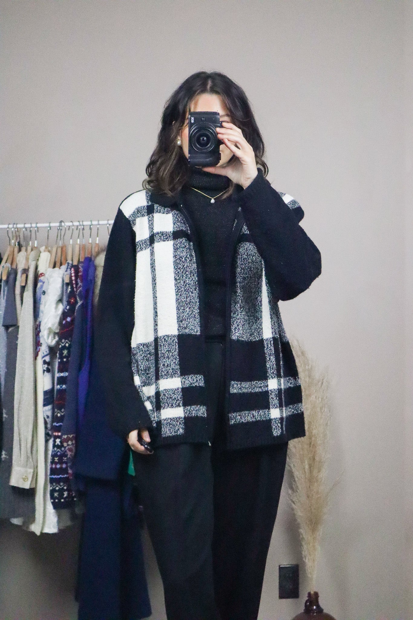 Vintage x Plaid Zip-Up Cardigan (L)