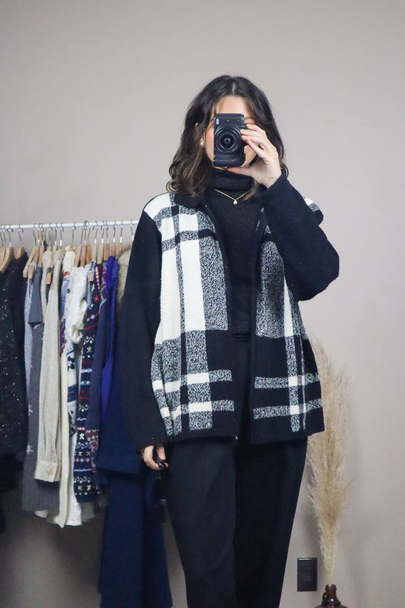 Vintage x Plaid Zip-Up Cardigan (L)