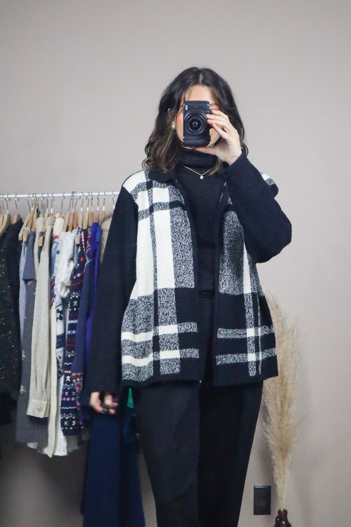 Vintage x Plaid Zip-Up Cardigan (L)