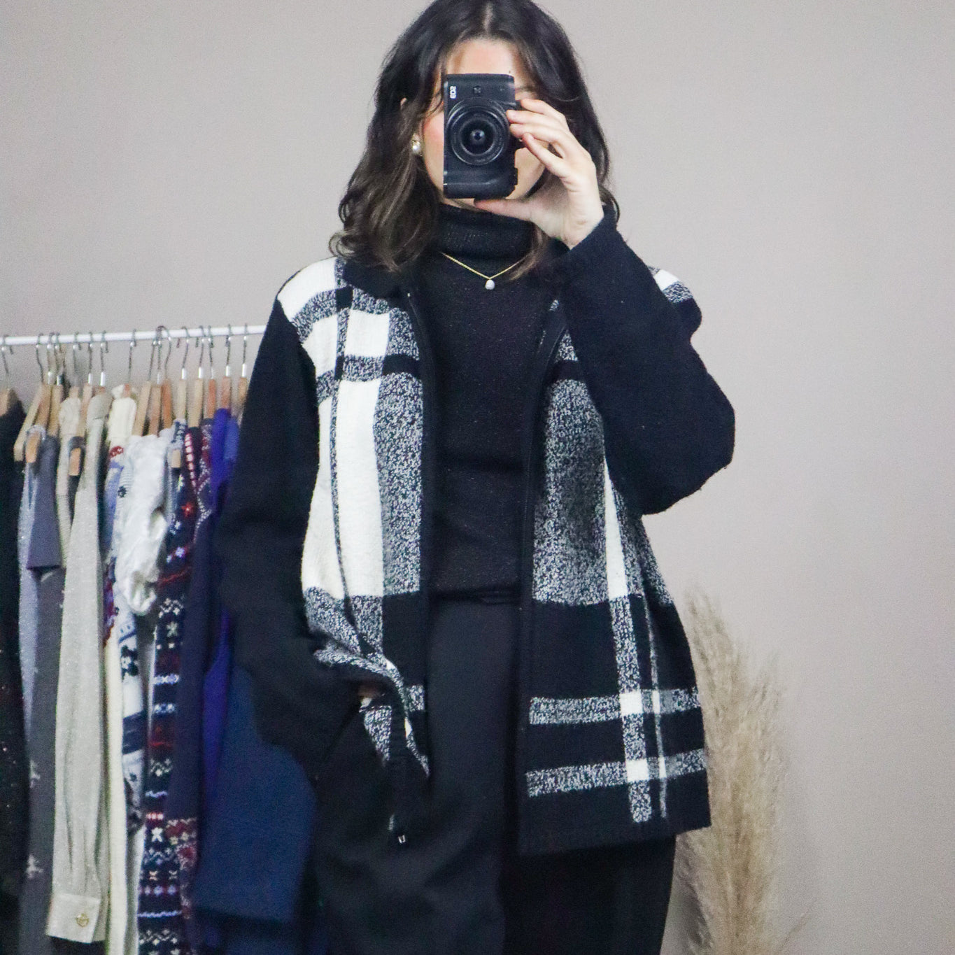 Vintage x Plaid Zip-Up Cardigan (L)