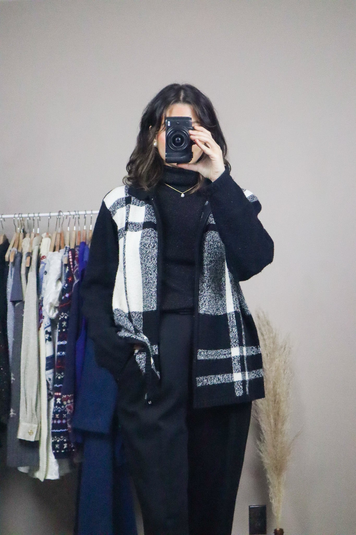 Vintage x Plaid Zip-Up Cardigan (L)