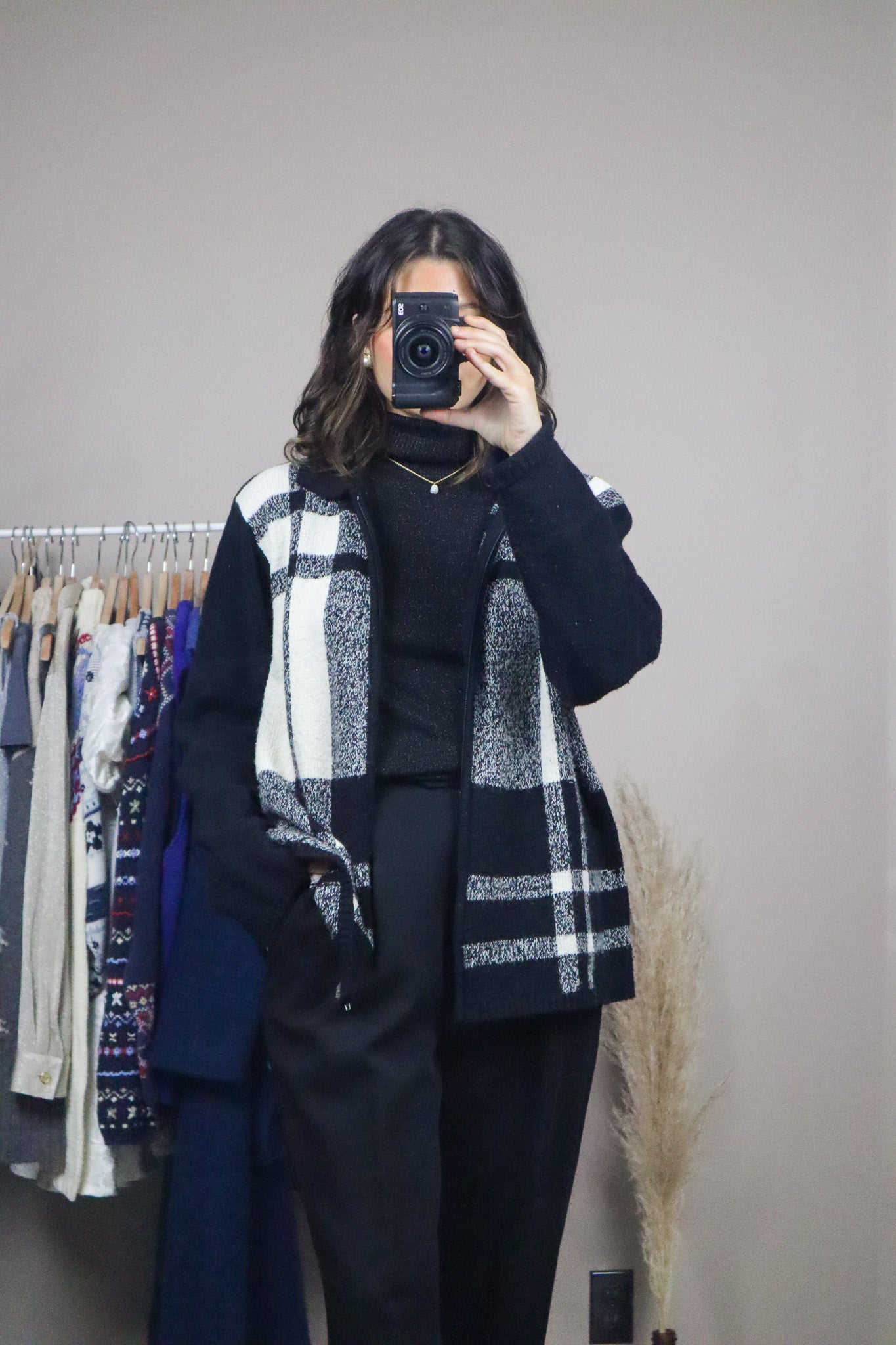 Vintage x Plaid Zip-Up Cardigan (L)