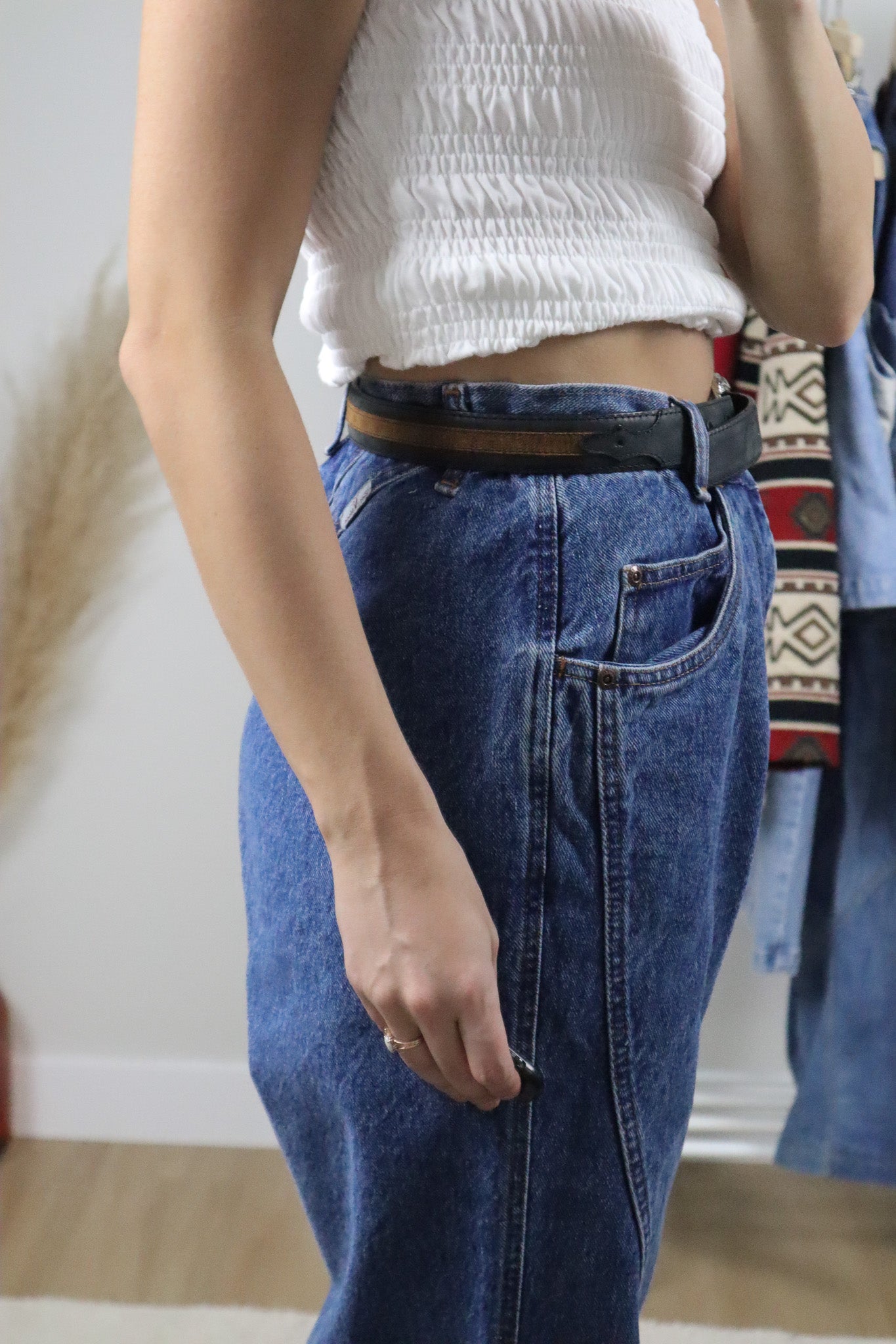 Vintage x Leather Brown & Black Belt (XS/S)