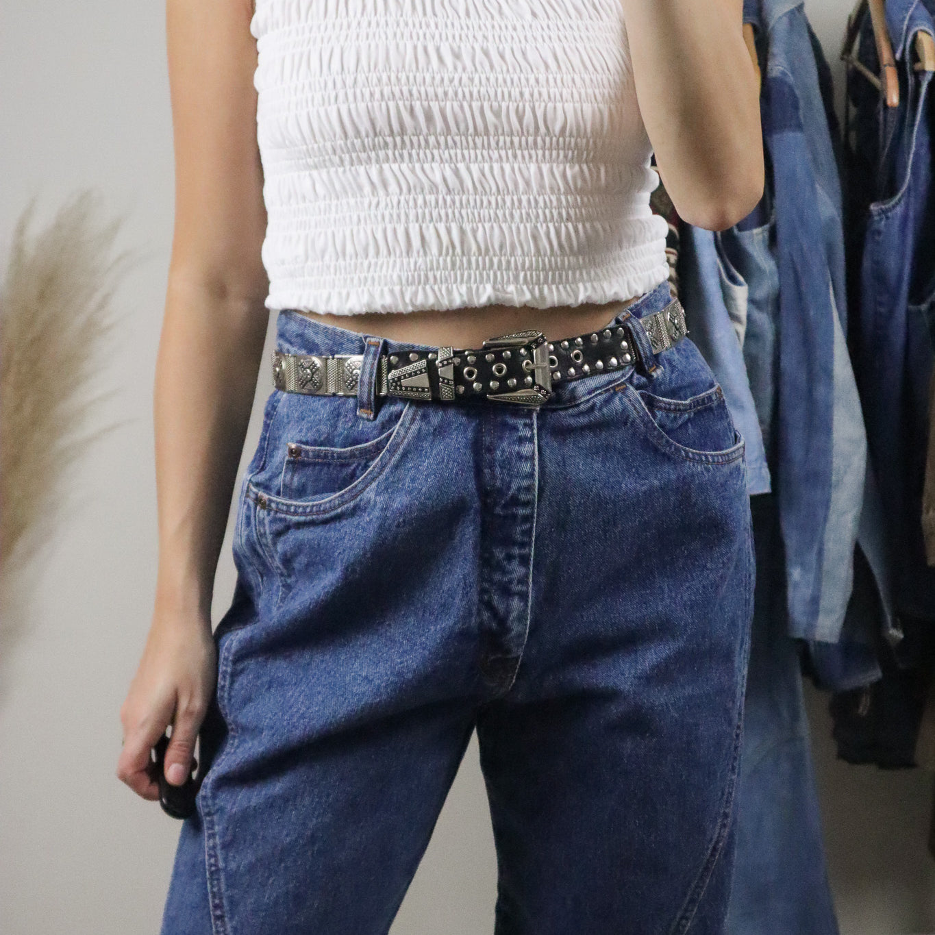 Vintage x Metal/Studded Leather Belt (XS/S)