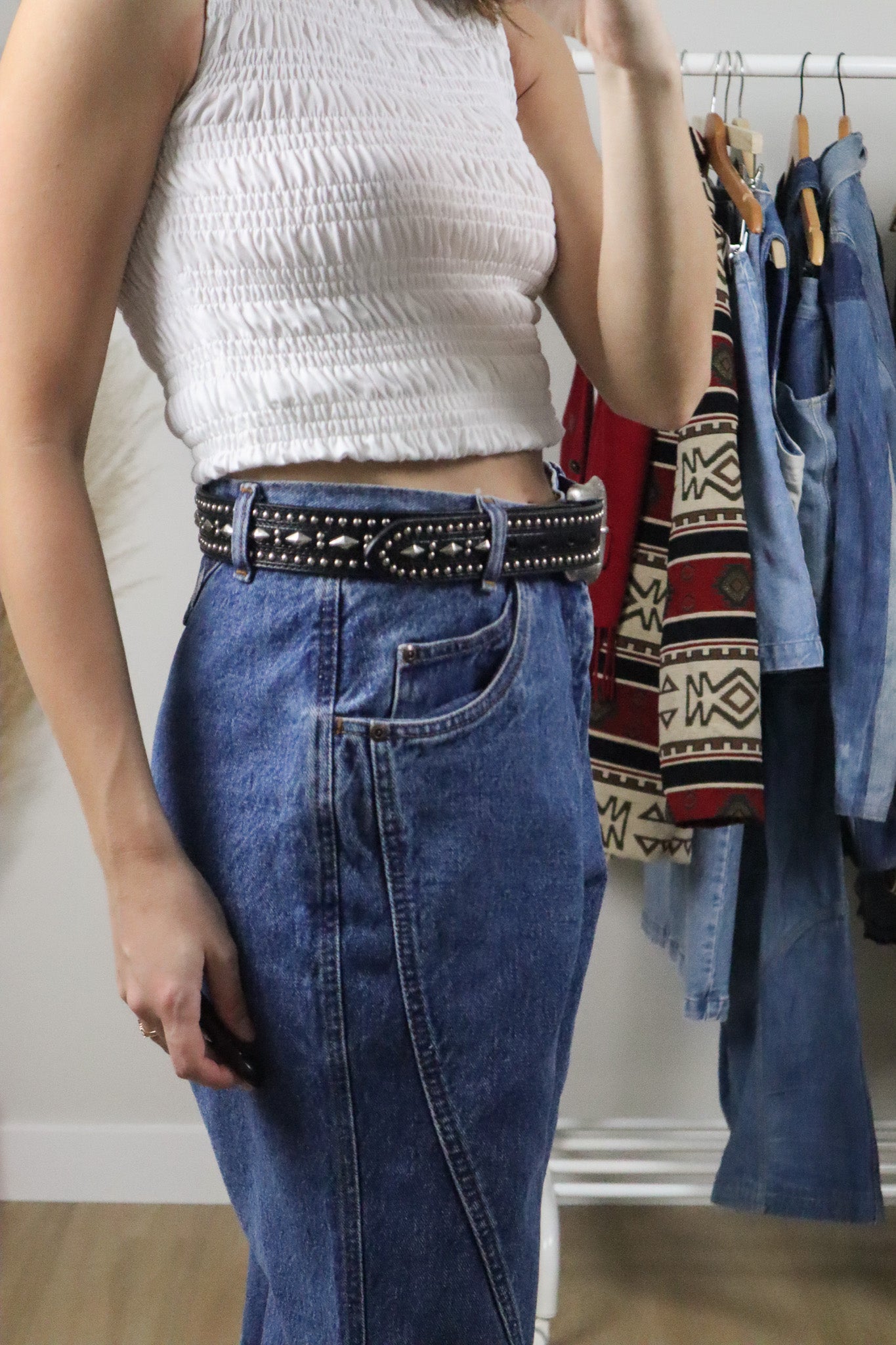 Vintage x Studded Leather Belt (L)